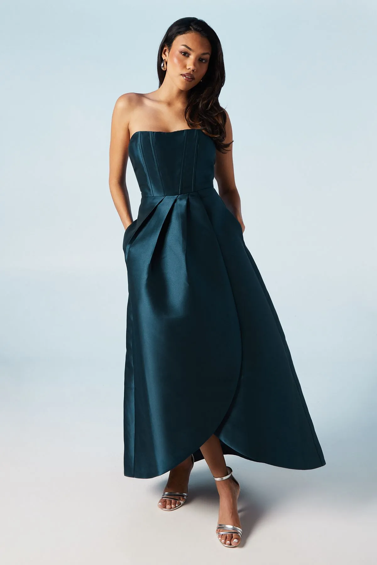 Corset Detail Twill Bridesmaid Dress