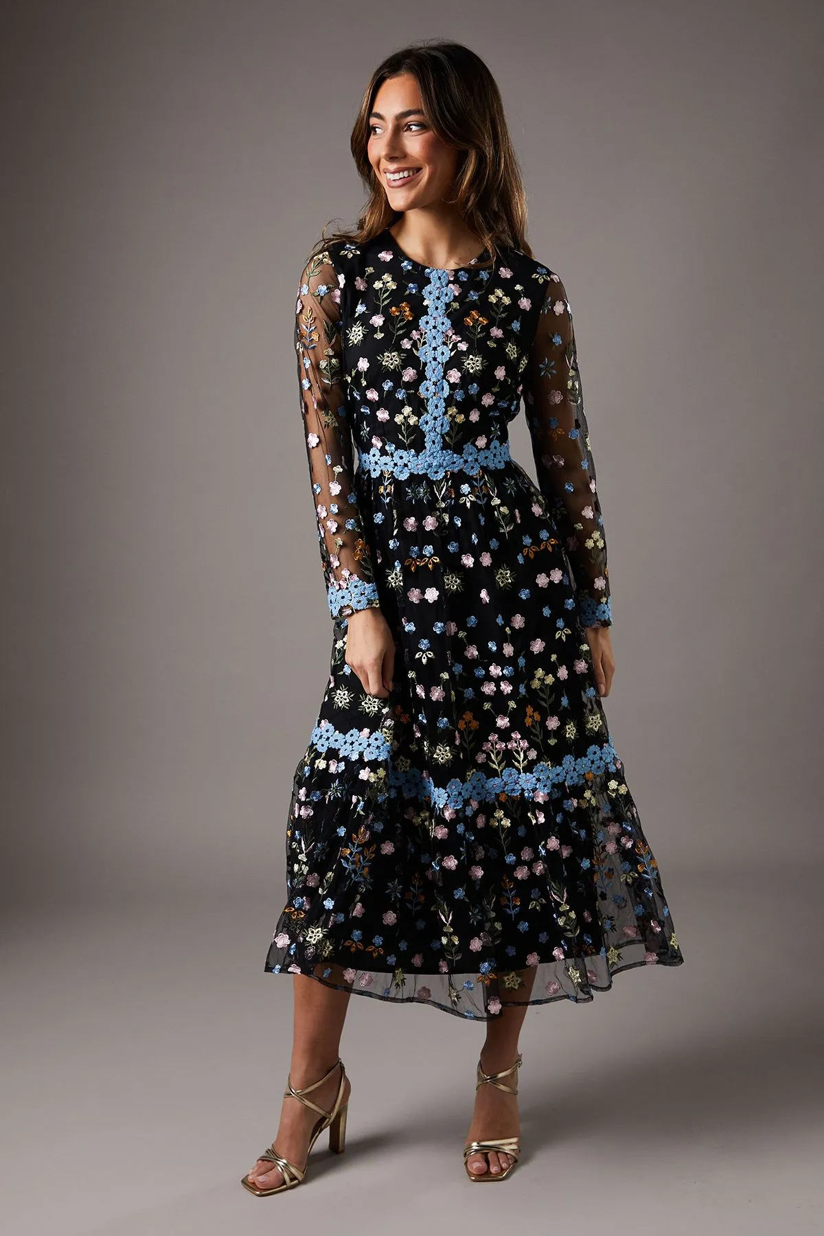 Embroidered Floral Maxi Dress