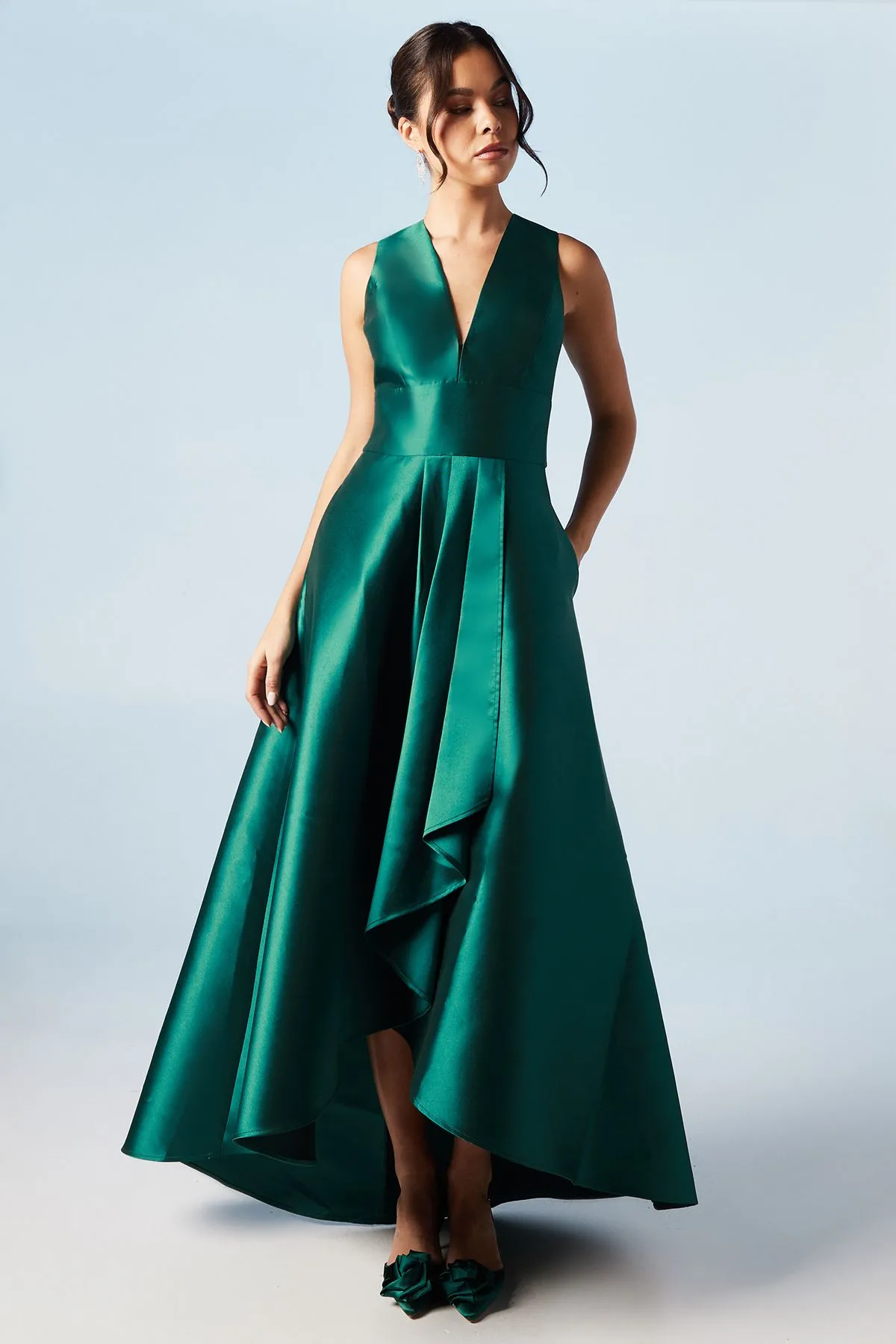 Coast Honoured Sleeveless Plunge Waterfall Twill Maxi Bridesmaid Dress