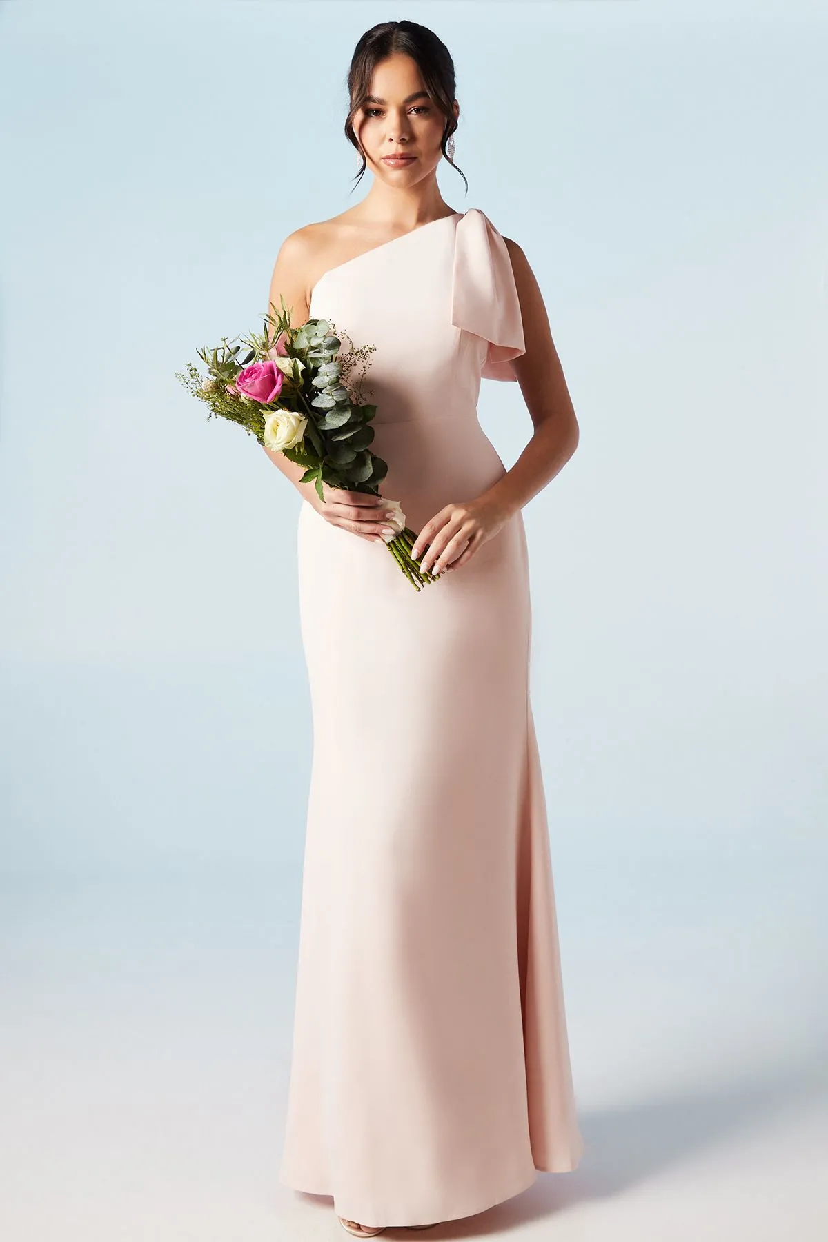 Bow One Shoulder Puddle Bridesmaid Maxi Dress