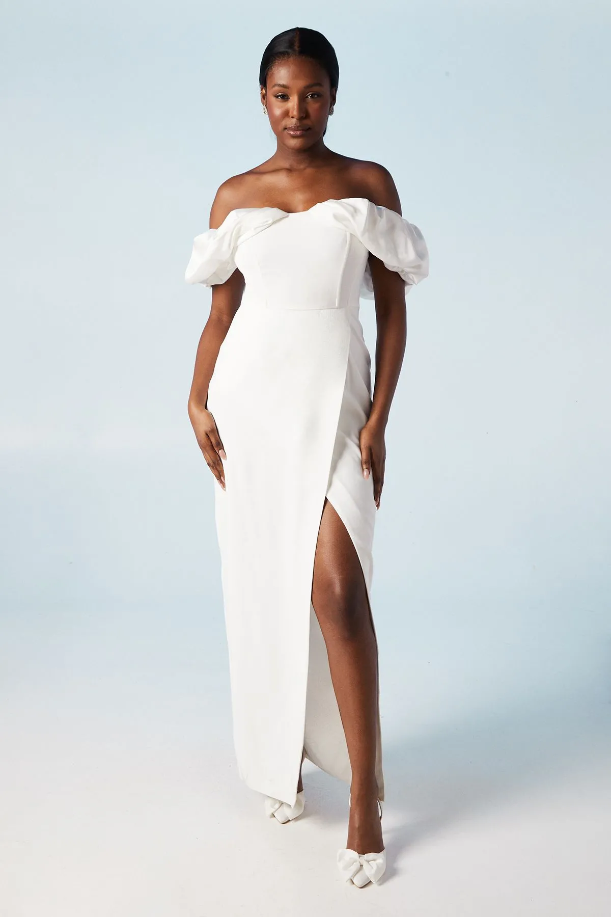 Volume Sleeve Corset Column Wedding Dress