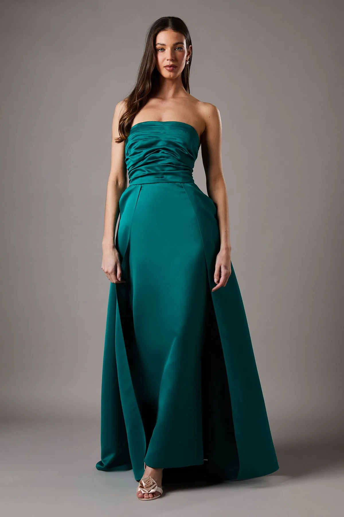 Bandeau Structured Column Maxi Bridesmaid Dress With Overskirt