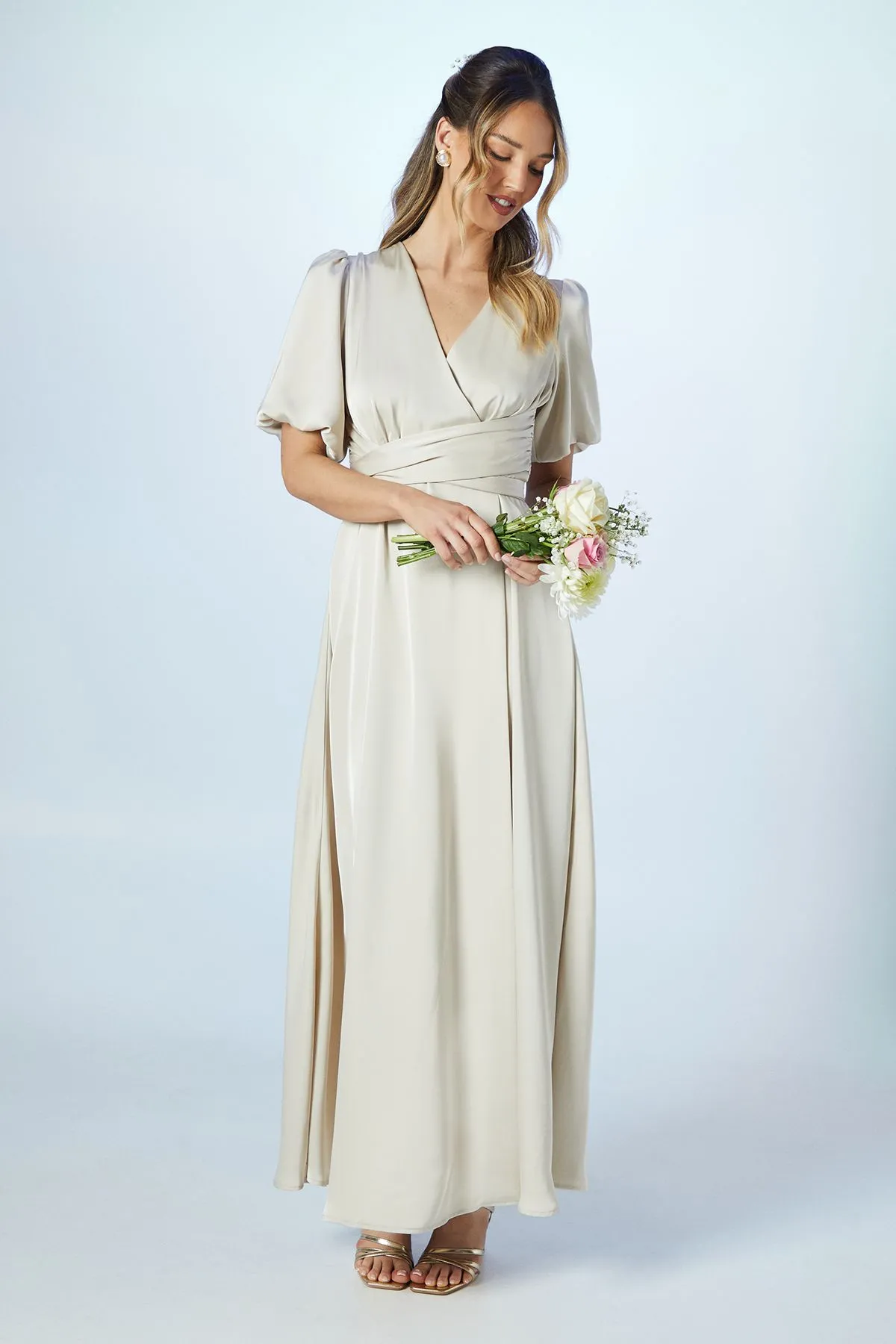 Puff Sleeve A Line Skirt Bridesmaid Dress