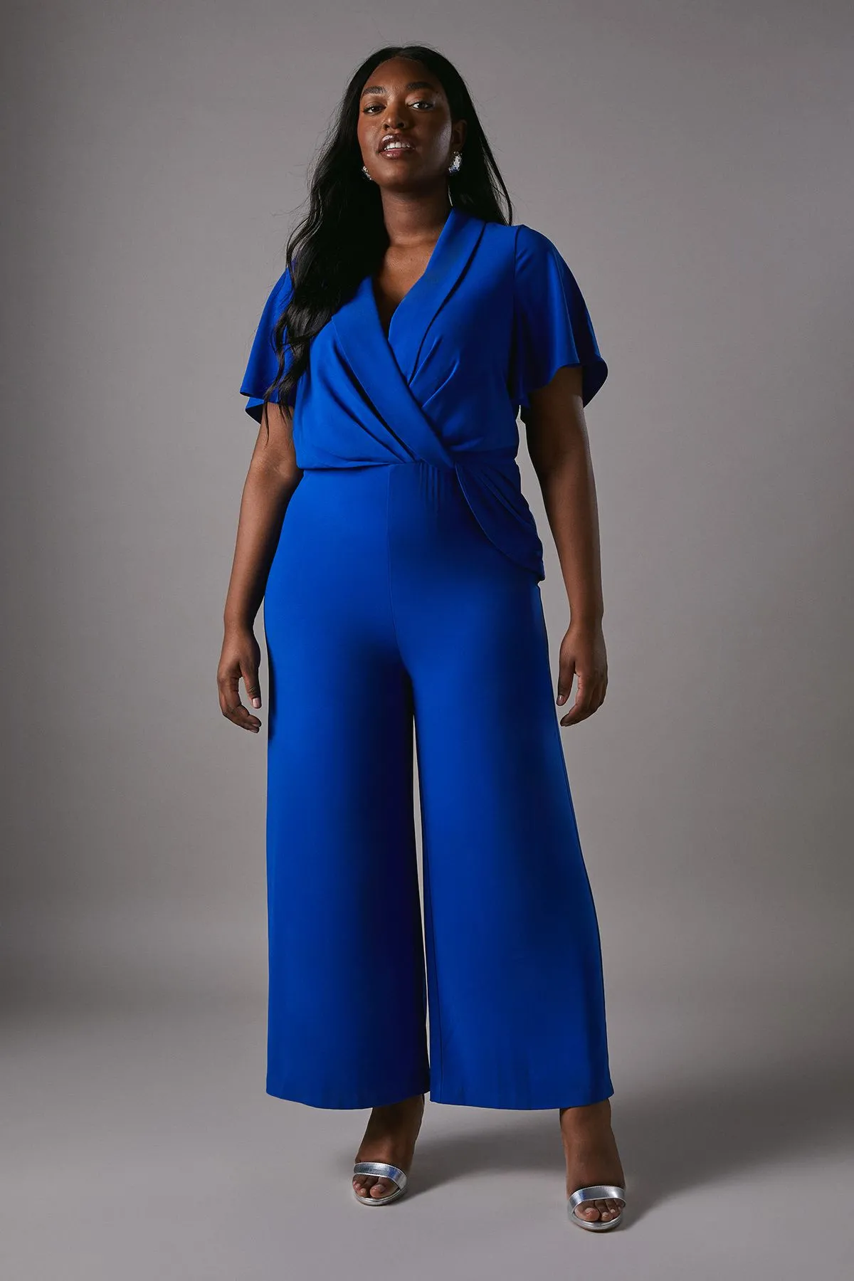 Plus Shawl Collar Wrap Front Jumpsuit