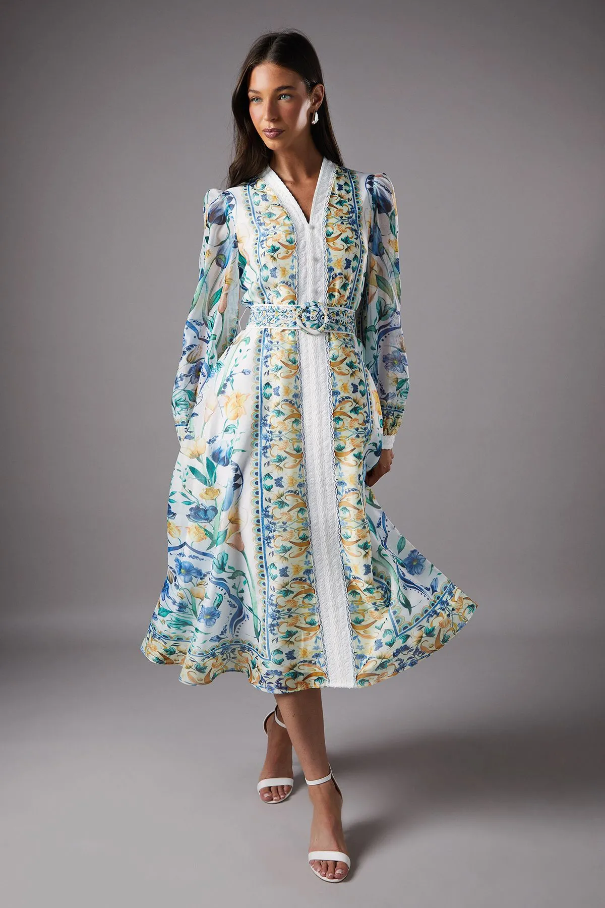 Boarder Printed Organza Shirt Dress