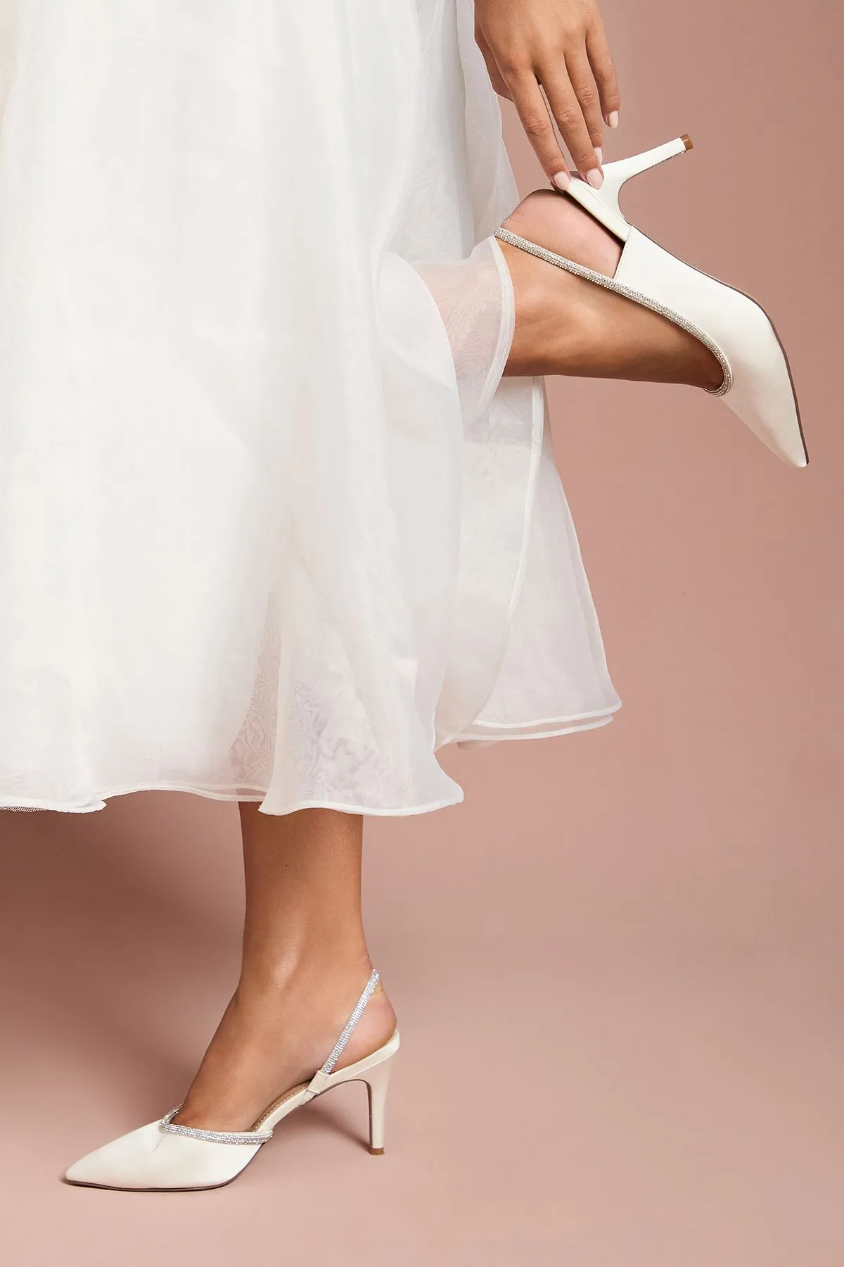 Bridal Wide Fit Sabrina Satin Diamante Trim Slingback High Stiletto Court Shoes