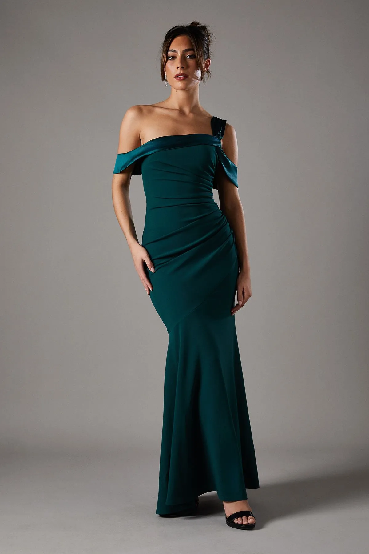 Bardot Maxi Dress With Satin Trim