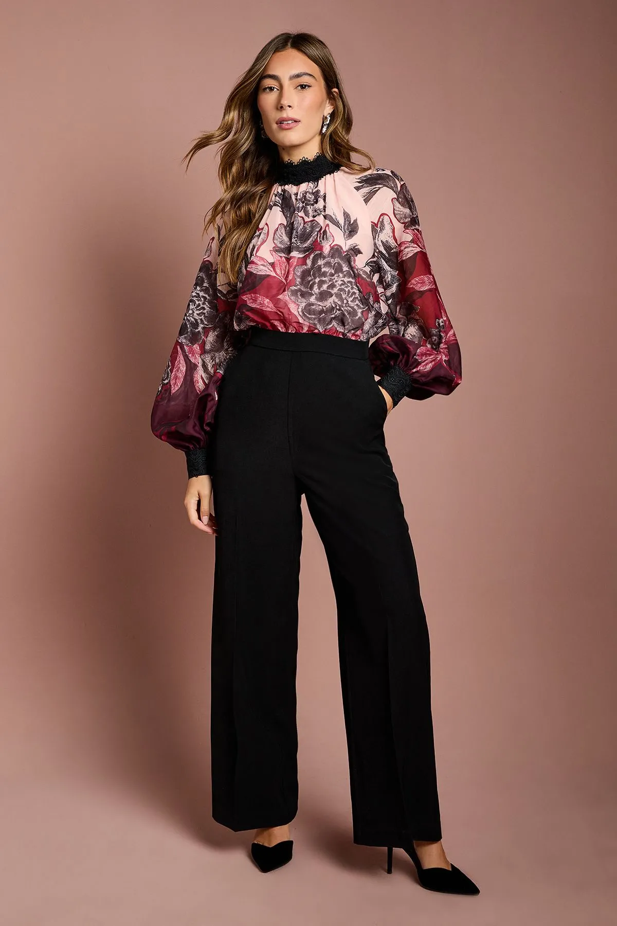 Printed Organza Long Sleeve Jumpsuit