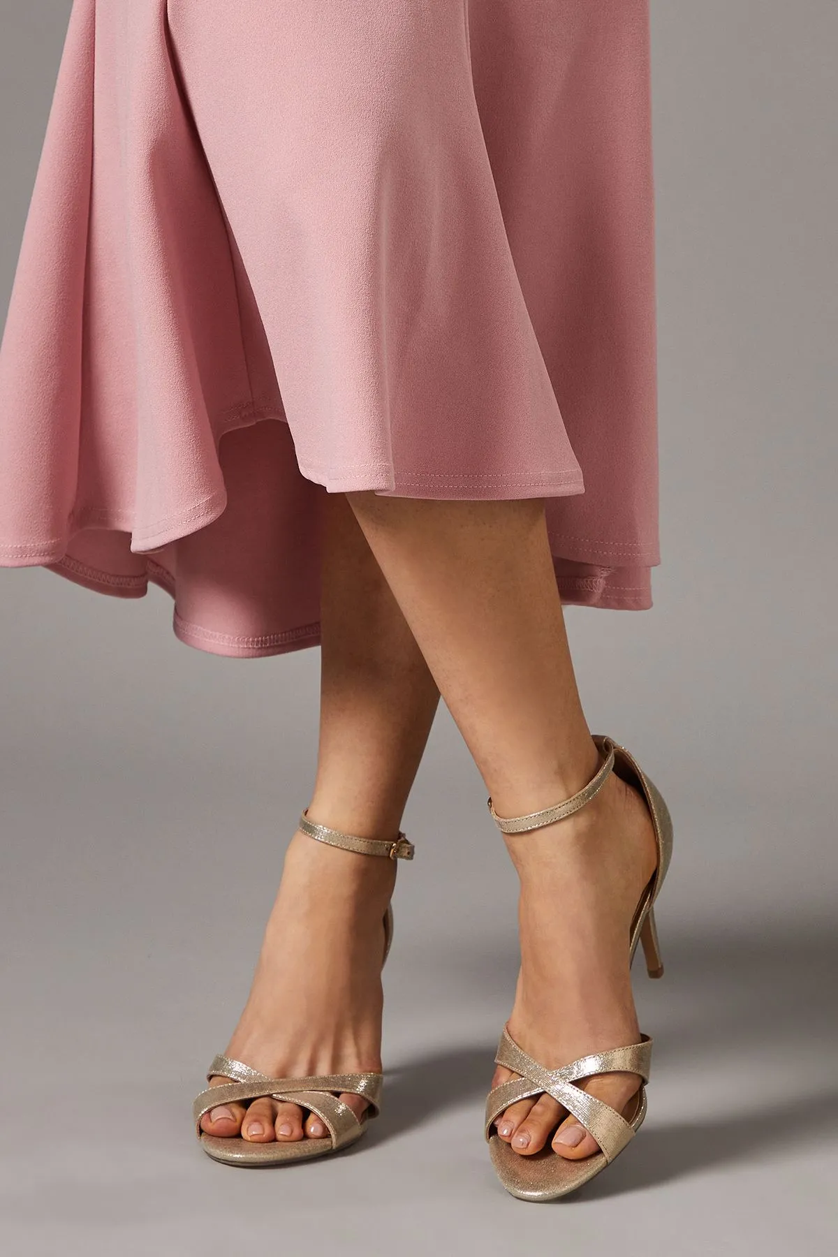 Cadenza Metallic Textile Cross Strap High Stiletto Heel Sandals