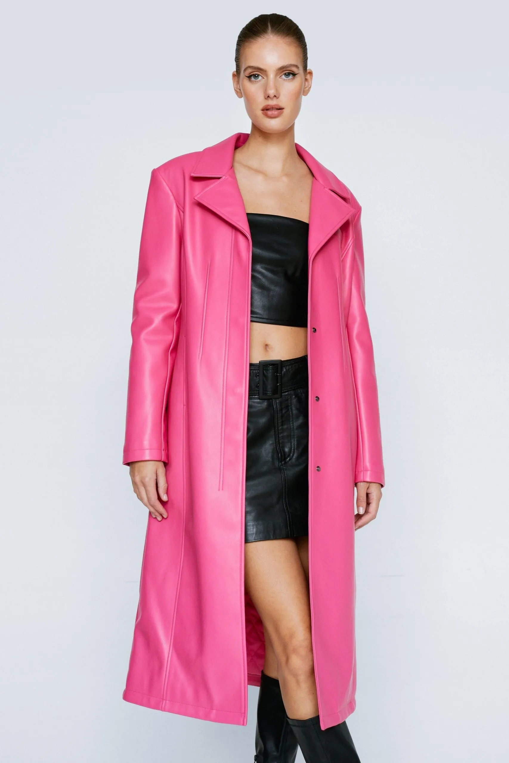 Premium Faux Leather Longline Coat