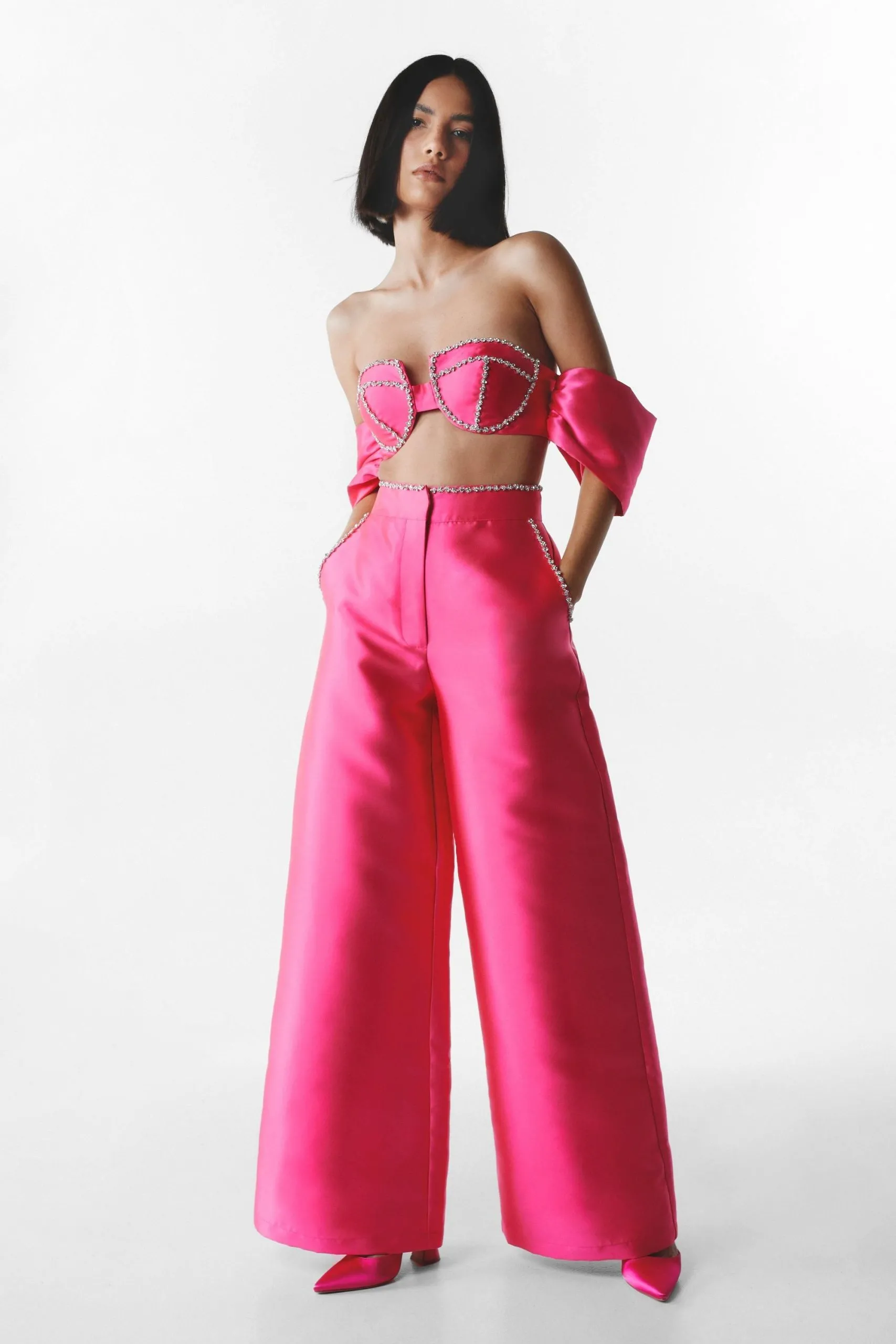 Diamante Embellished Wide Leg Pants