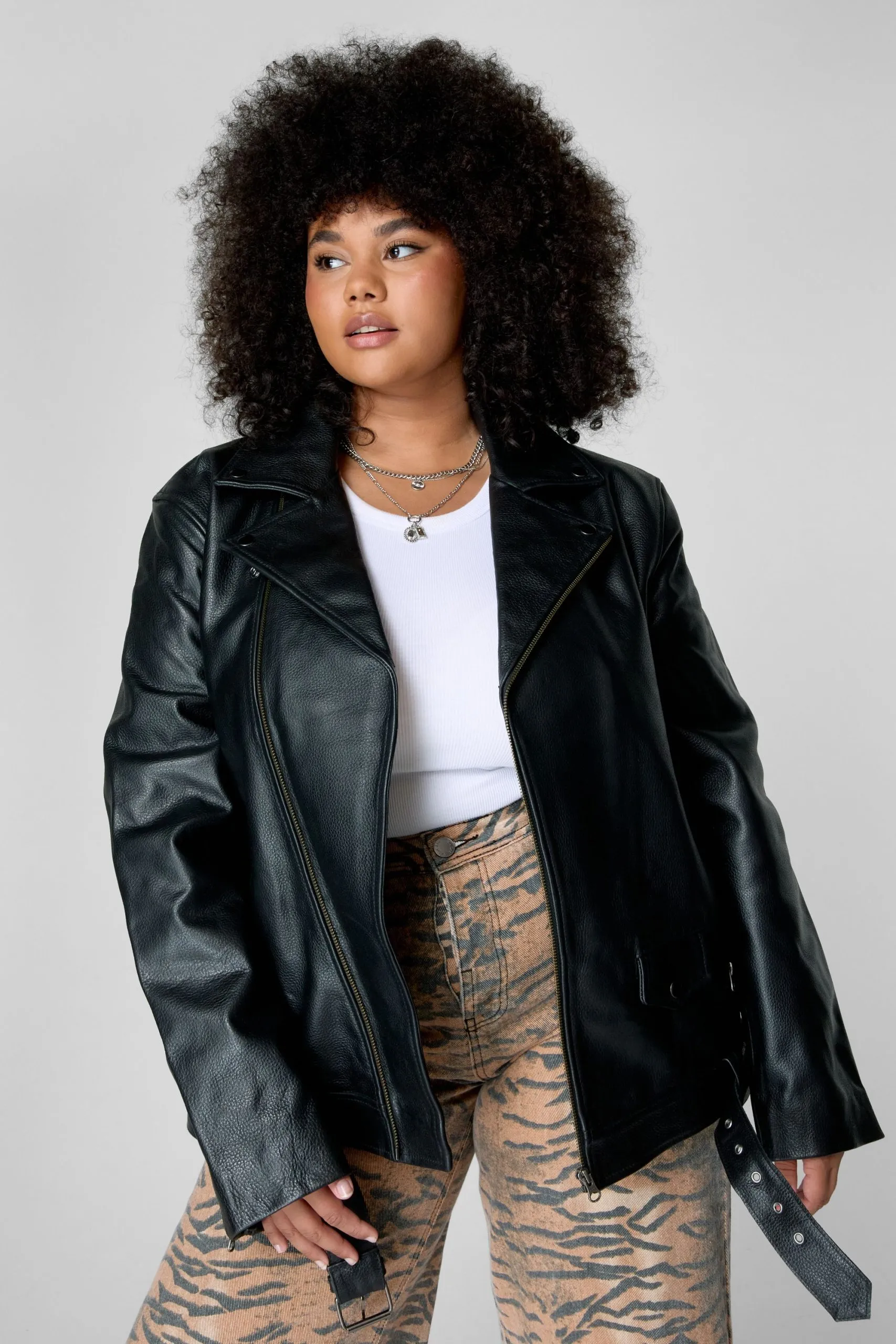 Plus Size Real Leather Boyfriend Biker Jacket