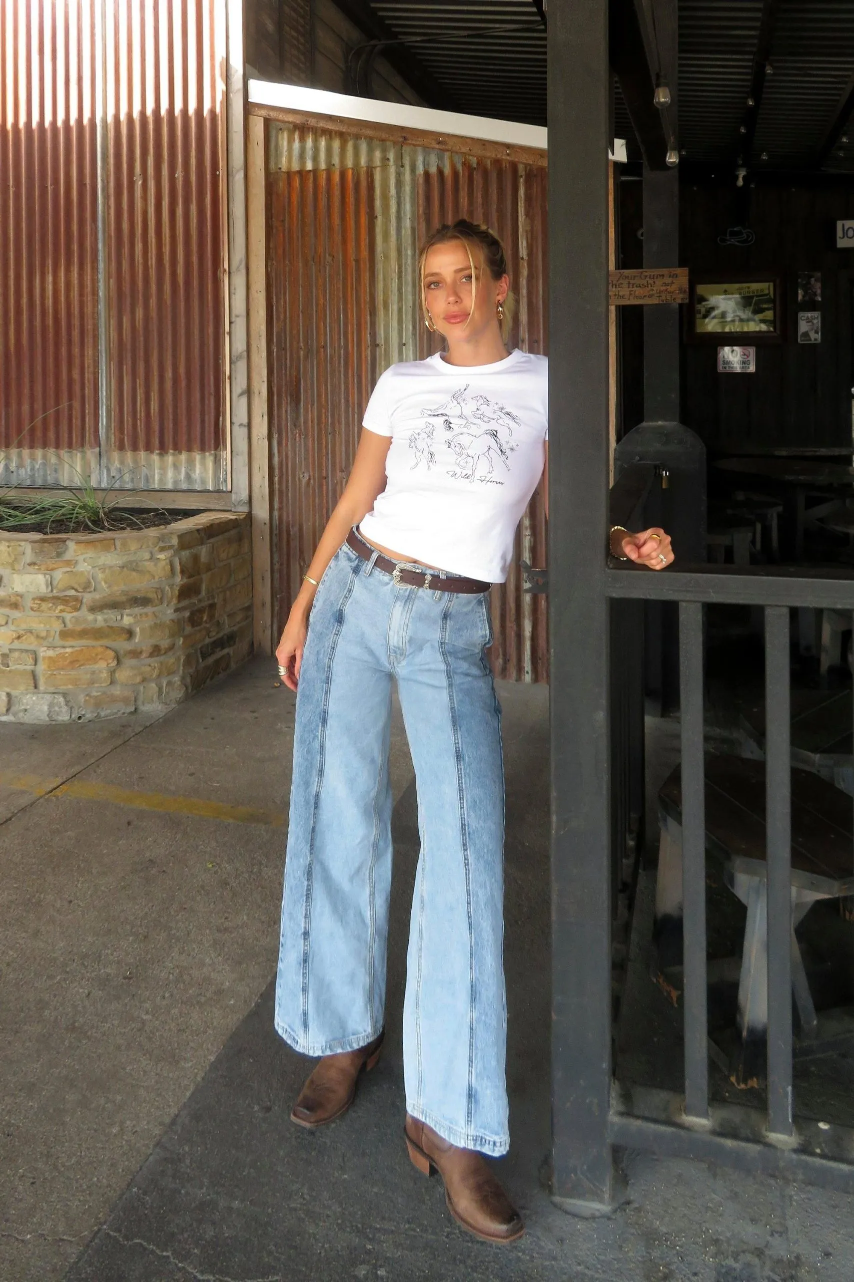 Colorblock Wide Leg Denim Jeans