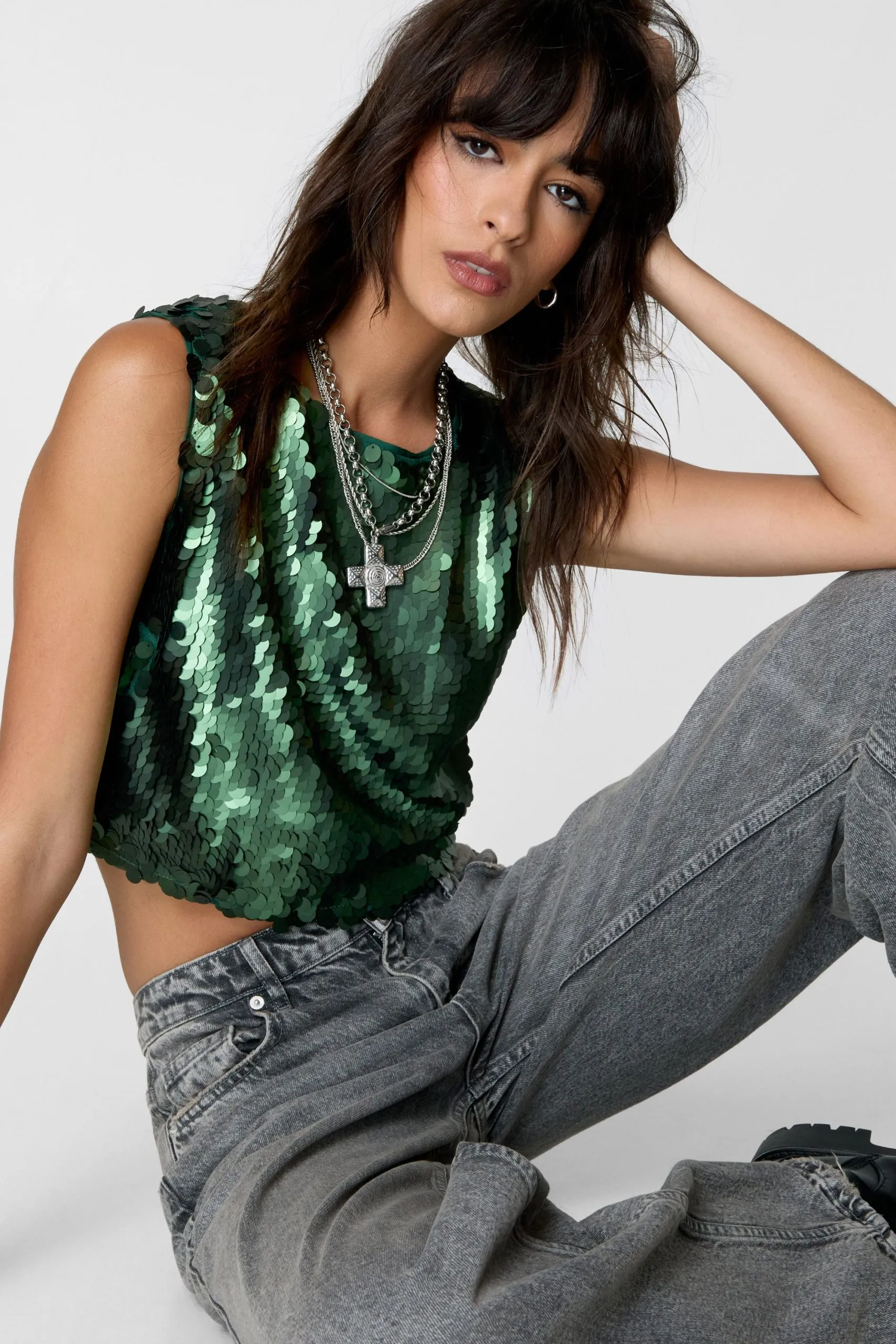 Disc Sequin Tank Crop Top