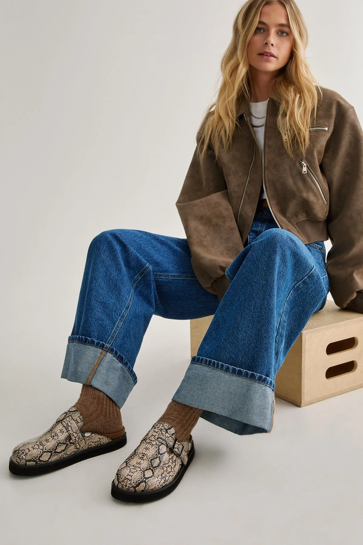 Faux Leather Snake Print Mule