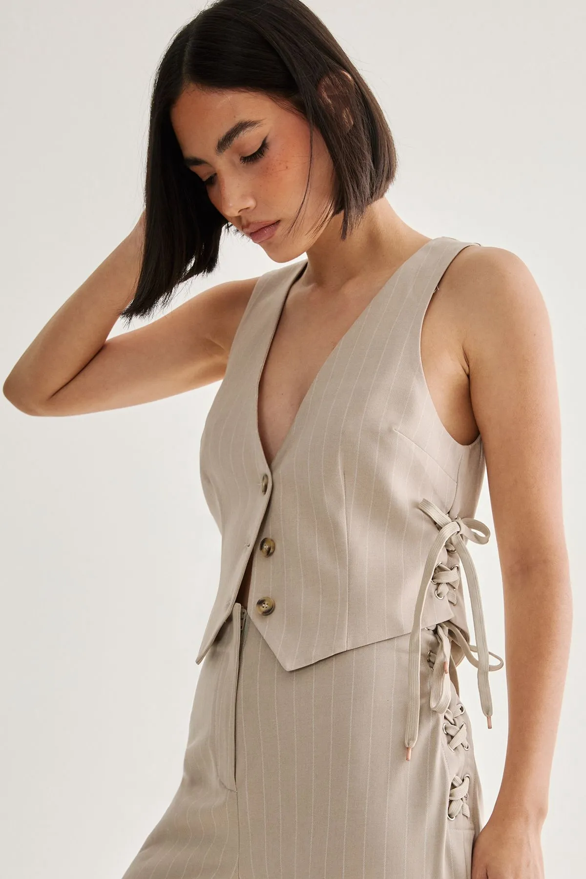 Pinstripe Tie Side Tailored Vest