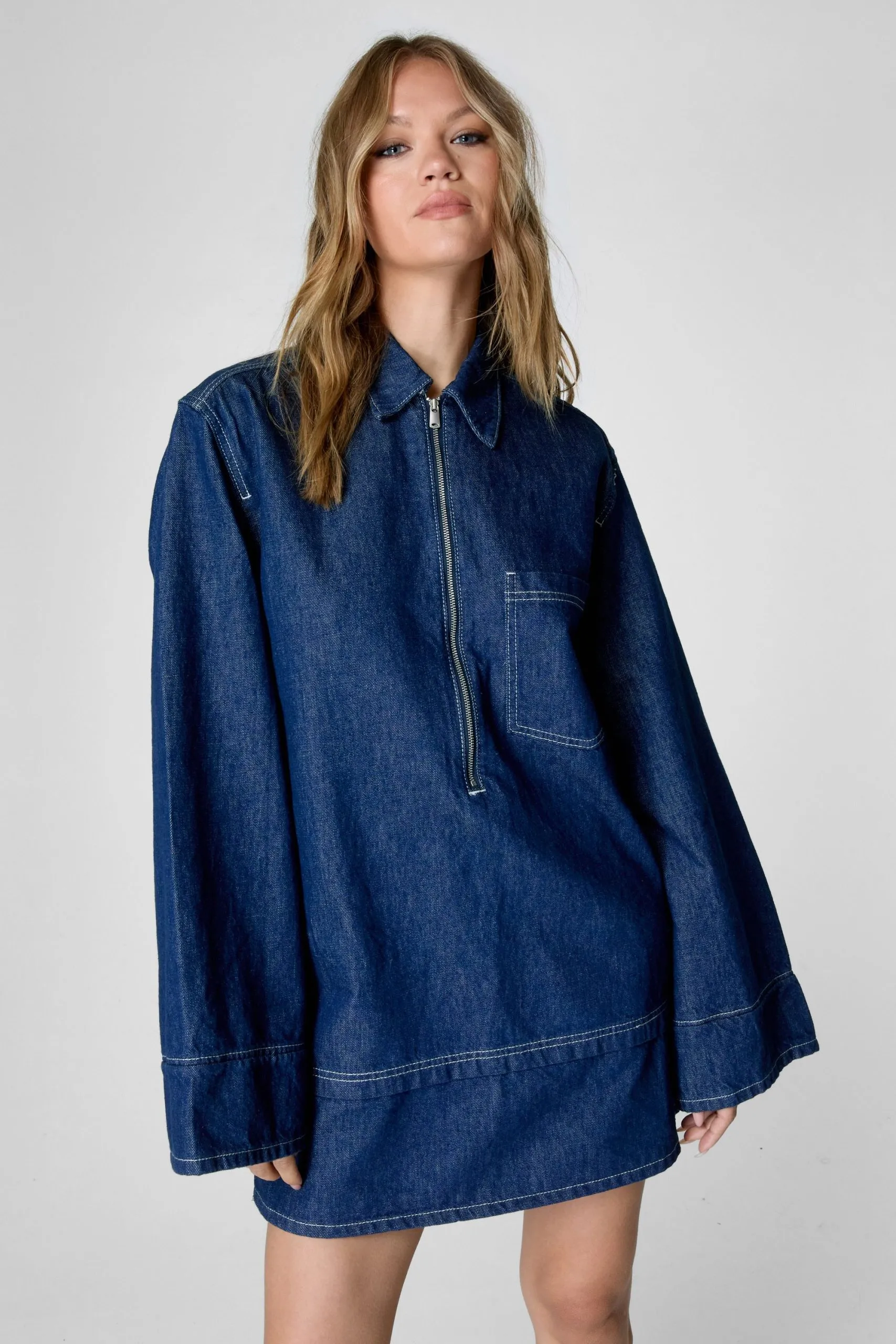 Denim Quarter Zip Dress