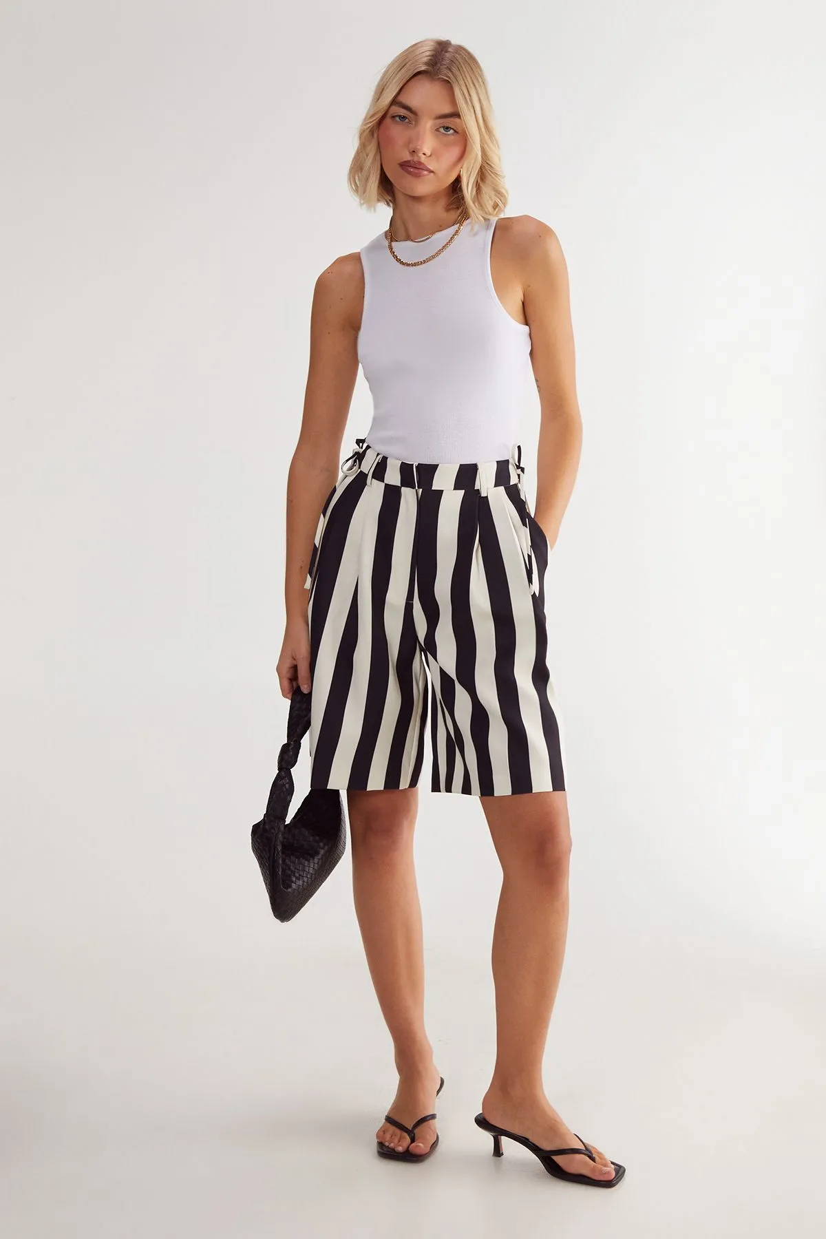 Striped Print Tailored Jort