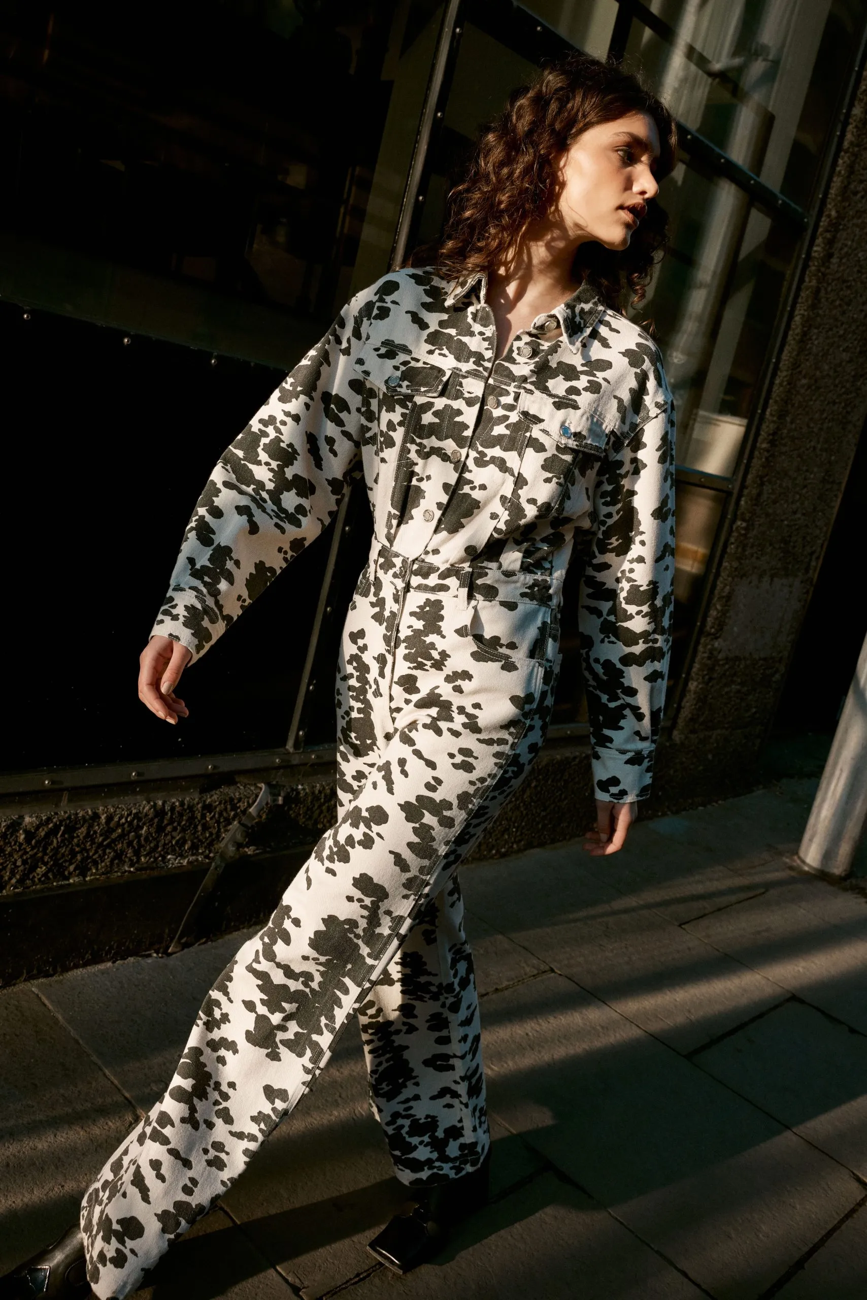 Denim Dalmatian Print Jumpsuit