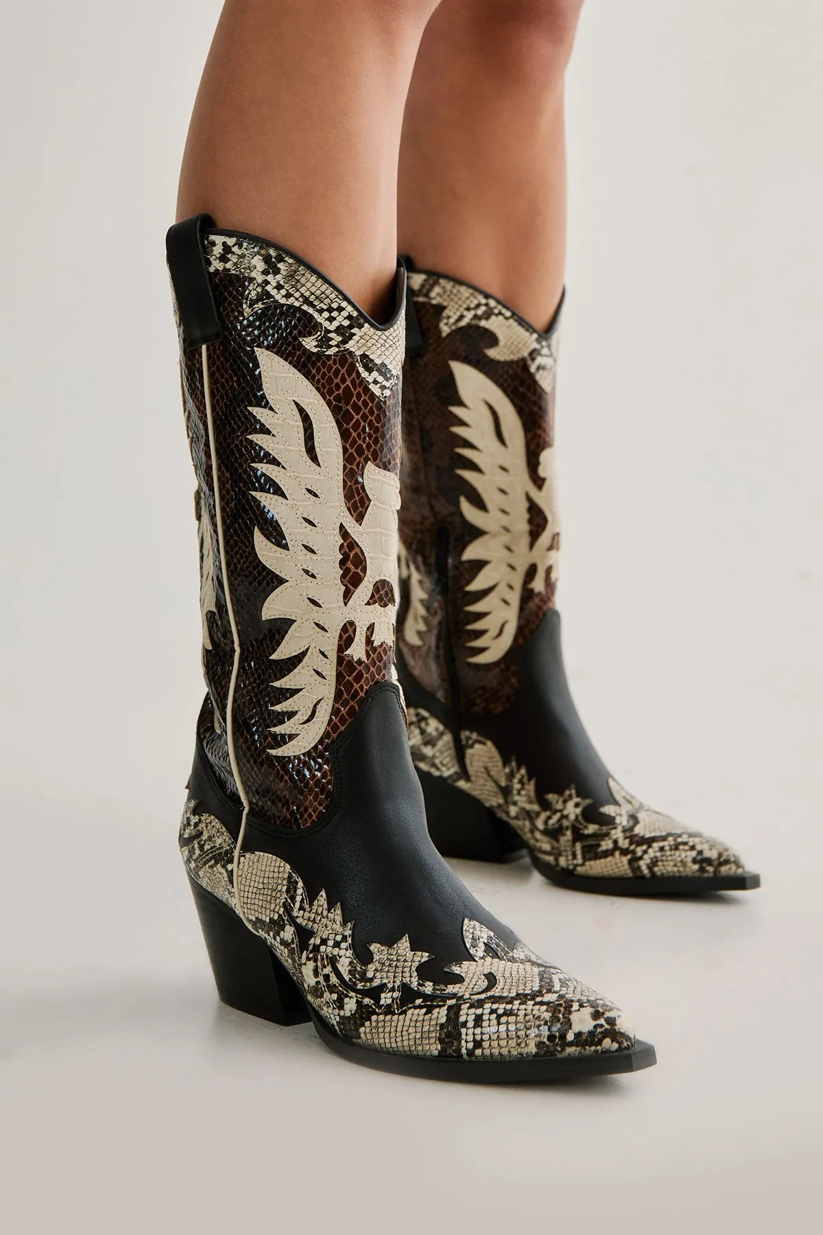 Cut Work Snake Skin Calf Western Boot