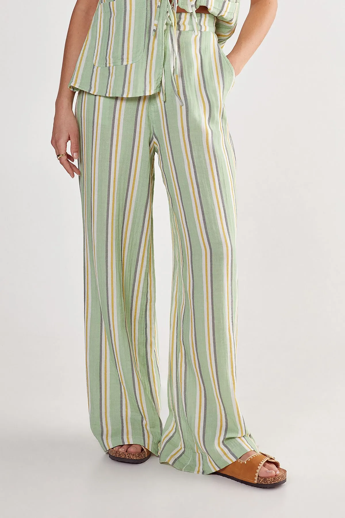 Cotton Gauze Stripe Wide Leg Pants