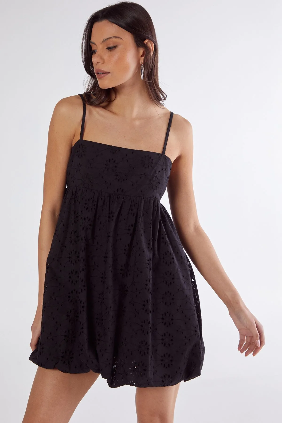 Broderie Puffball Strappy Mini Dress