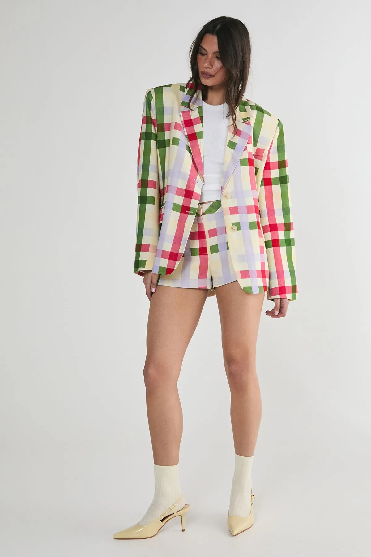 Linen Mix Gingham Tailored Shorts