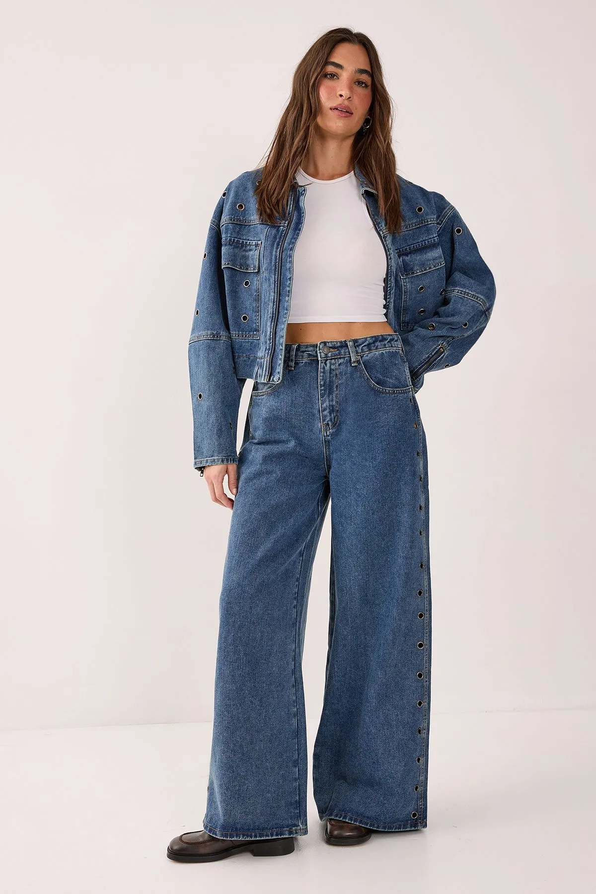 Eyelet Wide Leg Jeans