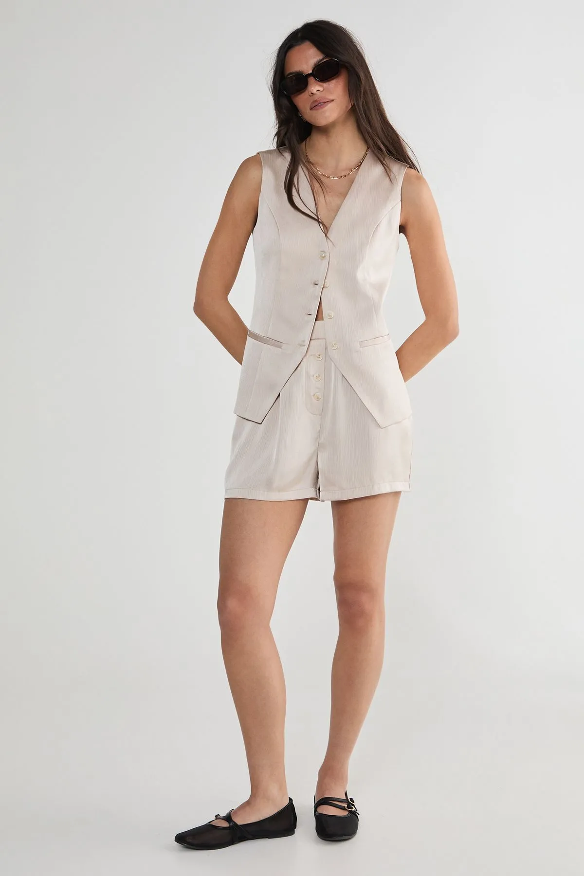 Satin Pleated Tailored Boxer Shorts