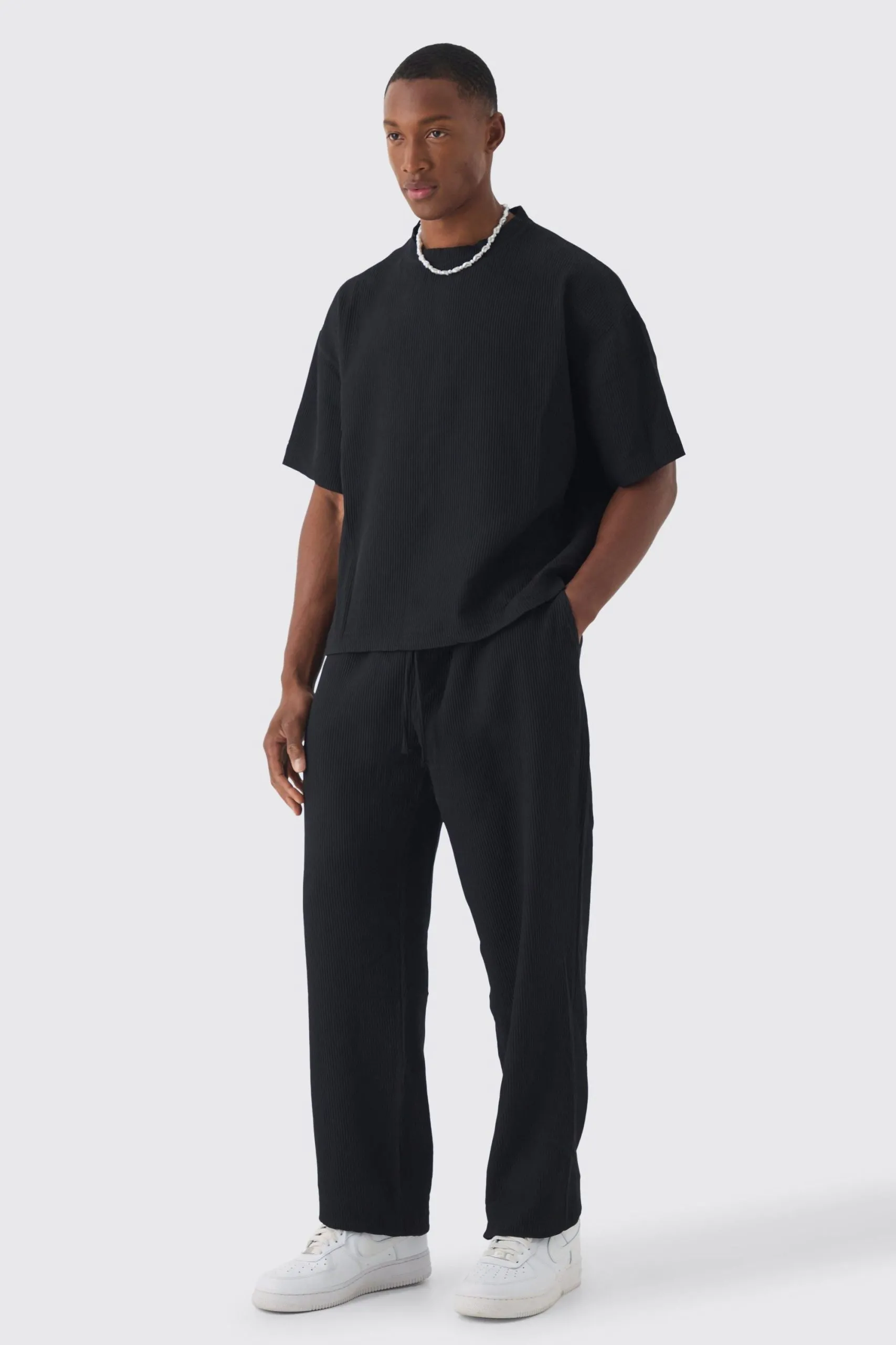 Pleated Oversized Boxy T-shirt & Trouser Set