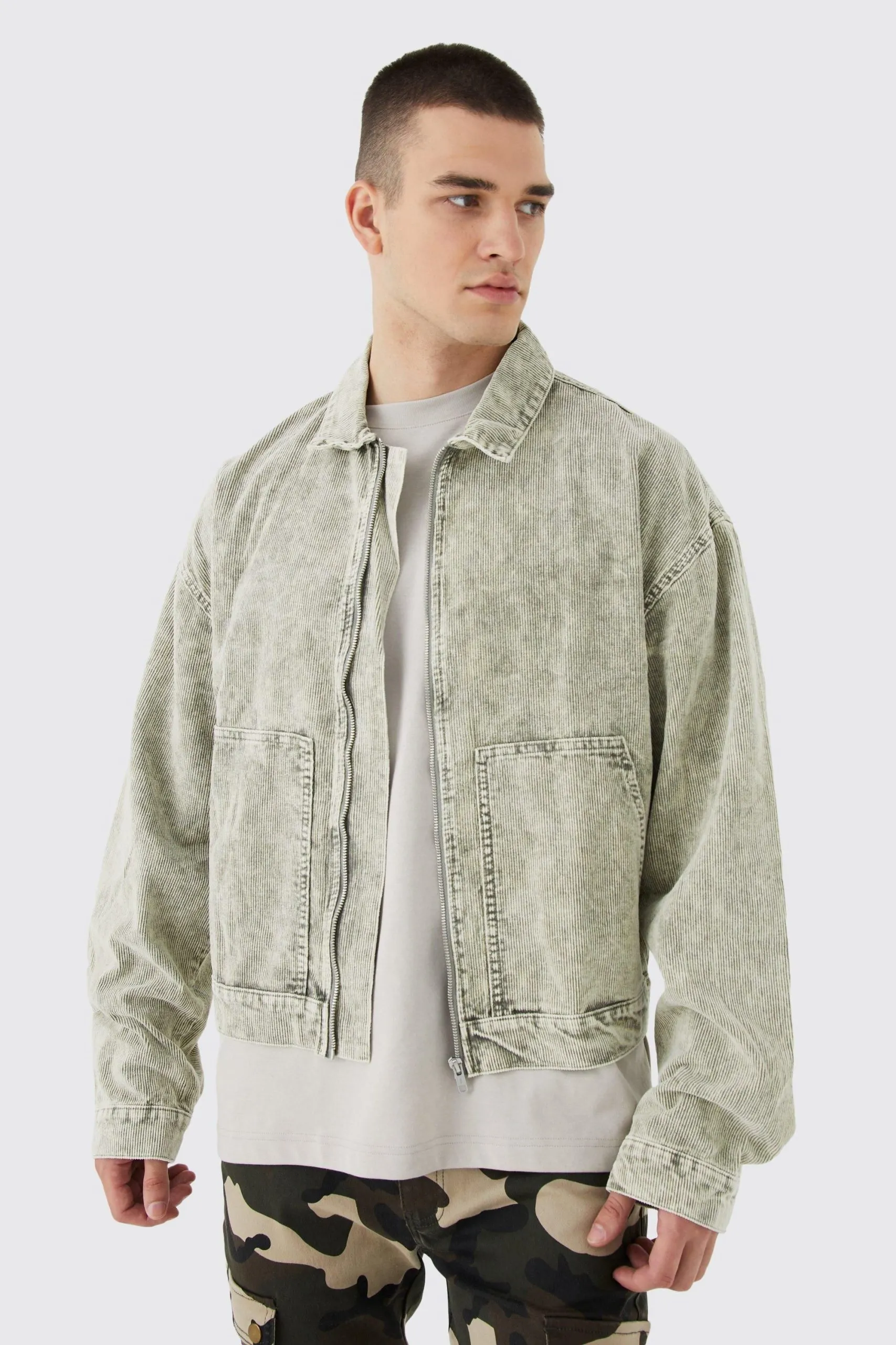 Tall Boxy Acid Wash Cord Jacket
