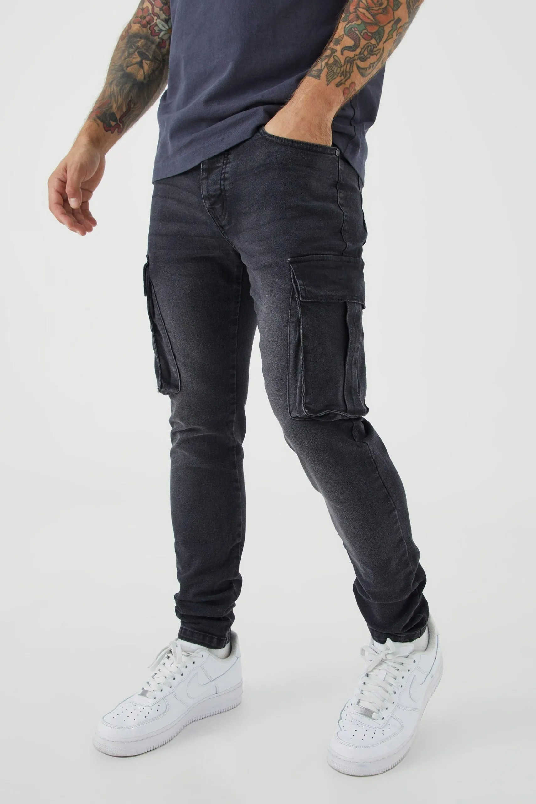 Skinny Stretch Washed Cargo Jeans