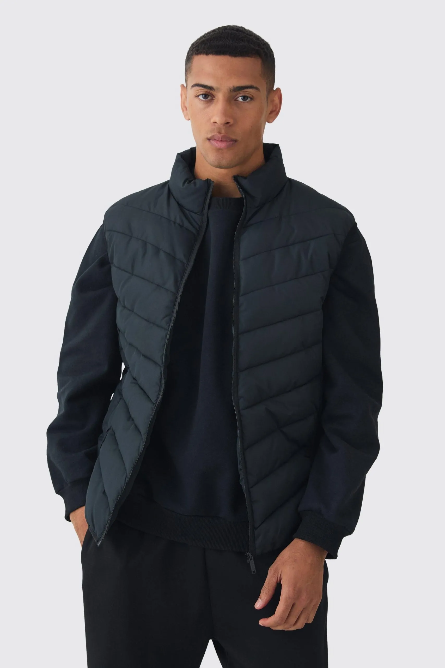 Quilted Zip Through Funnel Neck Gilet In Black
