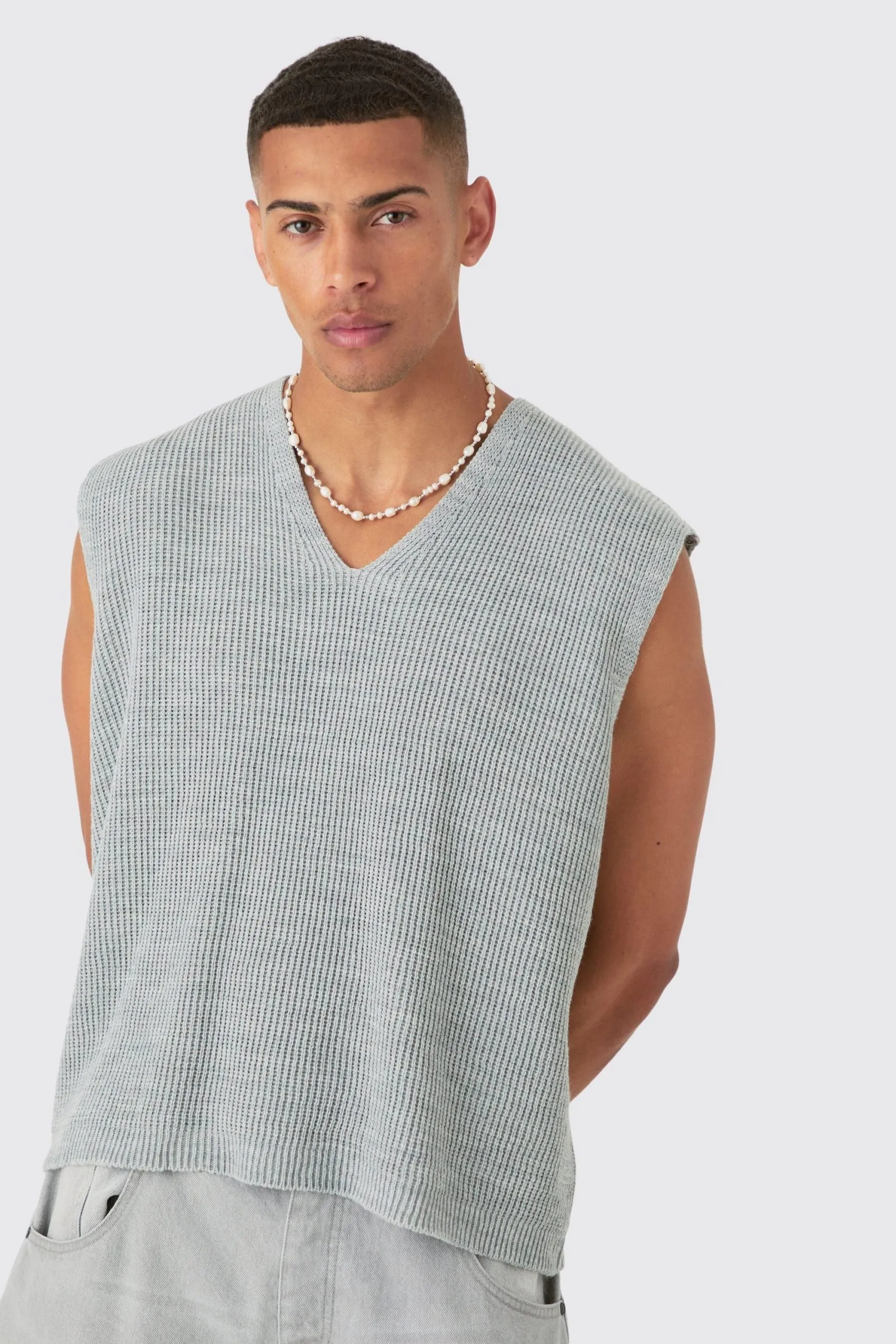 Boxy Ribbed V Neck Sweater Vest