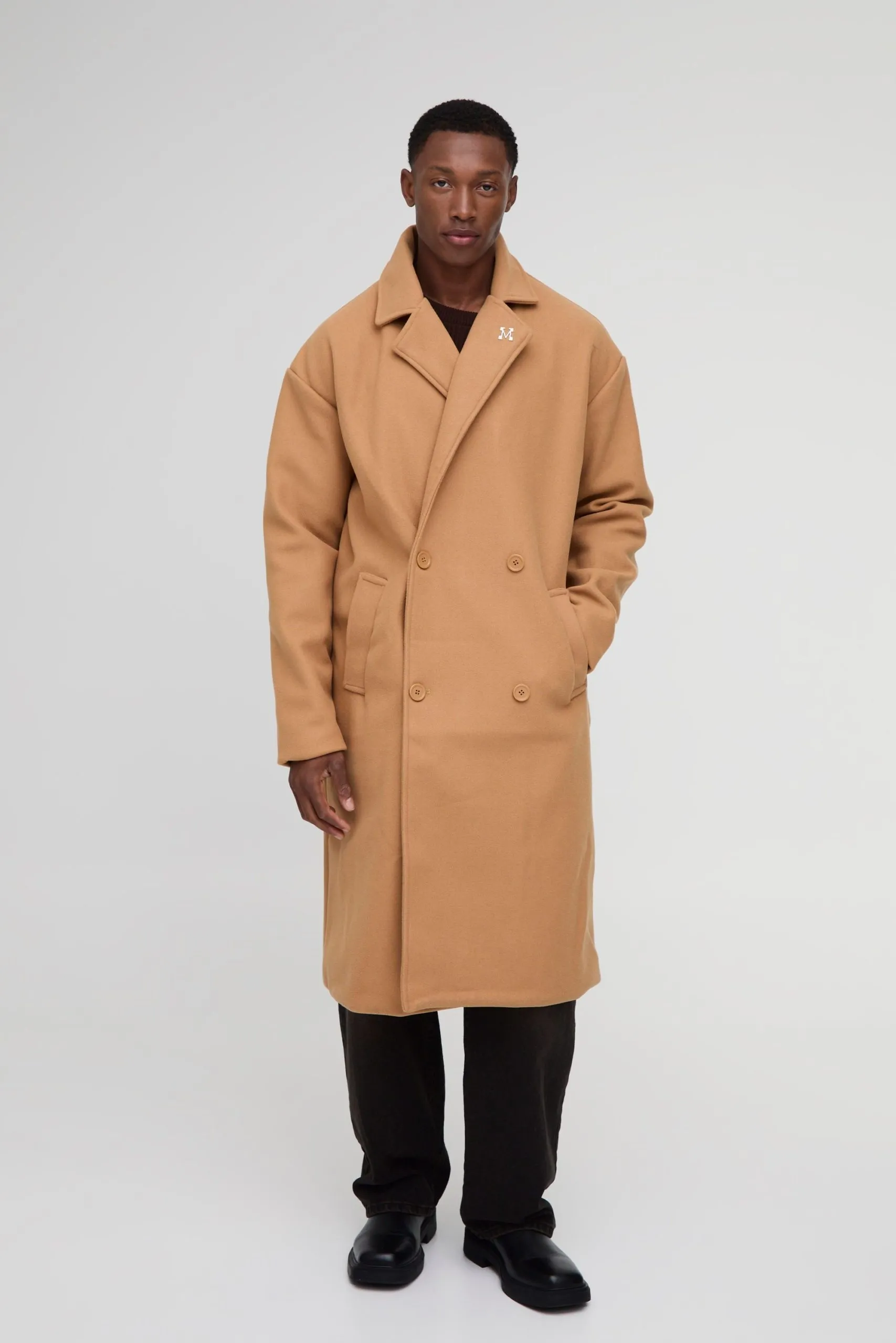 Oversized Drop Shoulder Double Breasted Overcoat In Camel