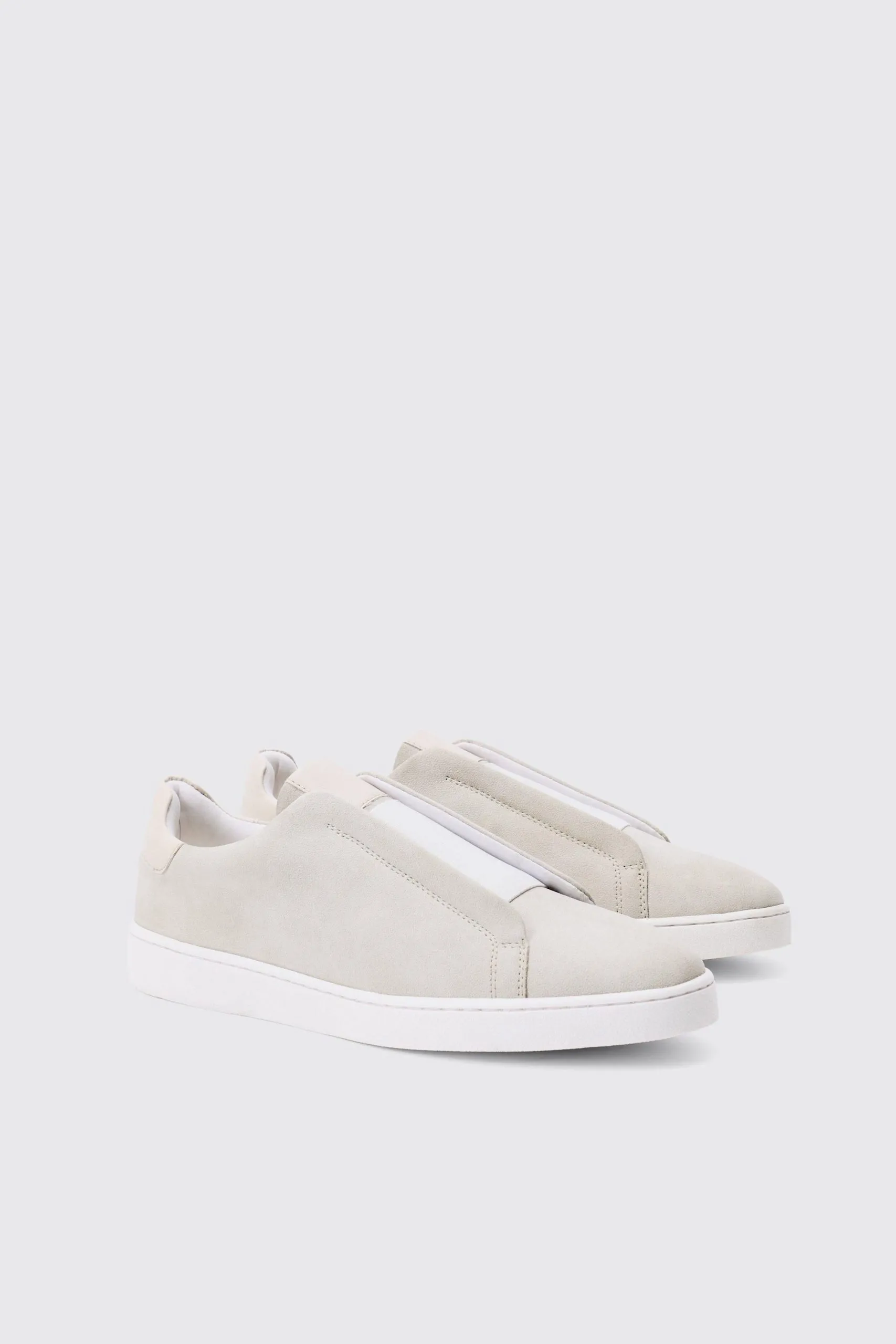 Faux Suede Trainer In Stone