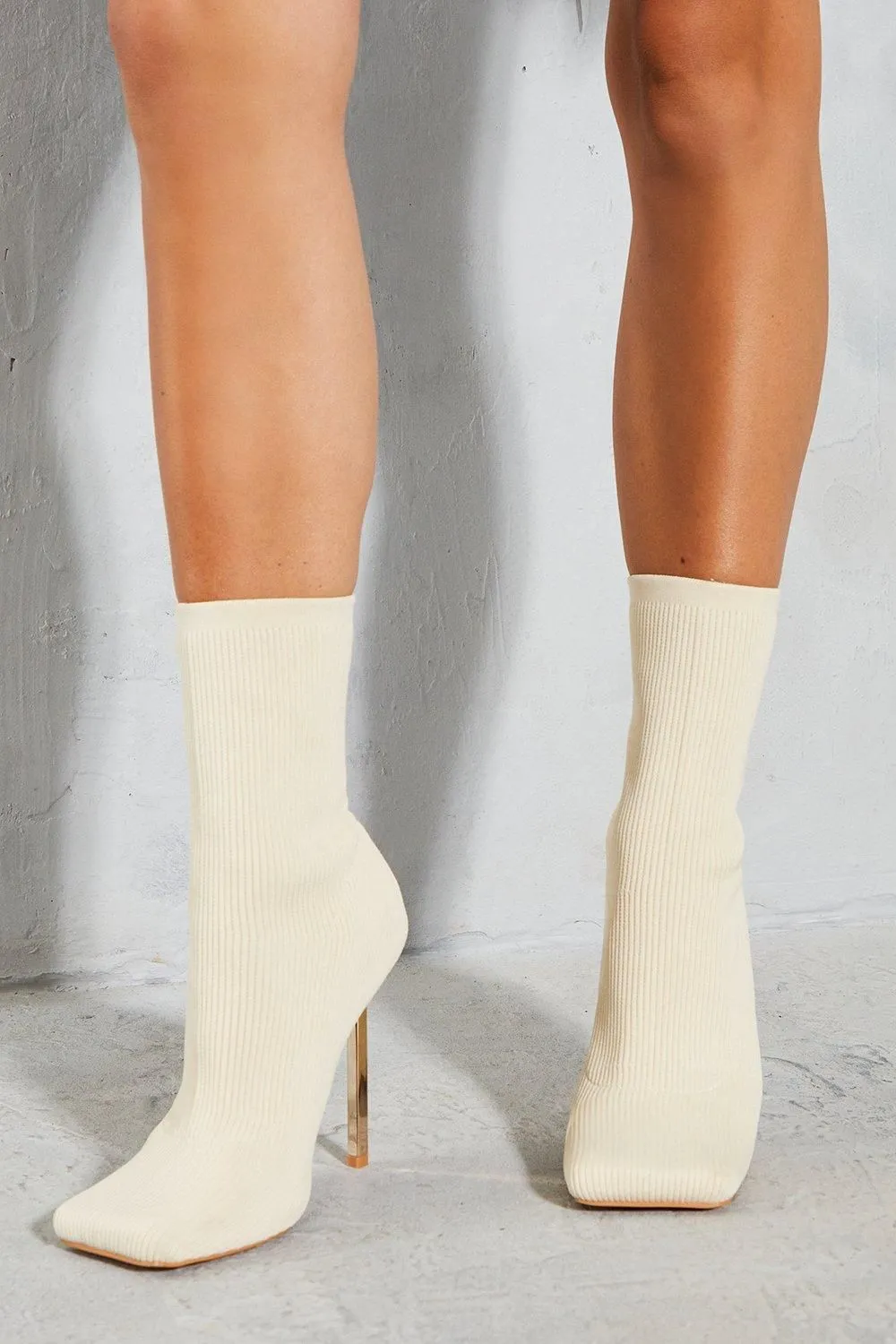 Knitted Gold Heel Ankle Boots