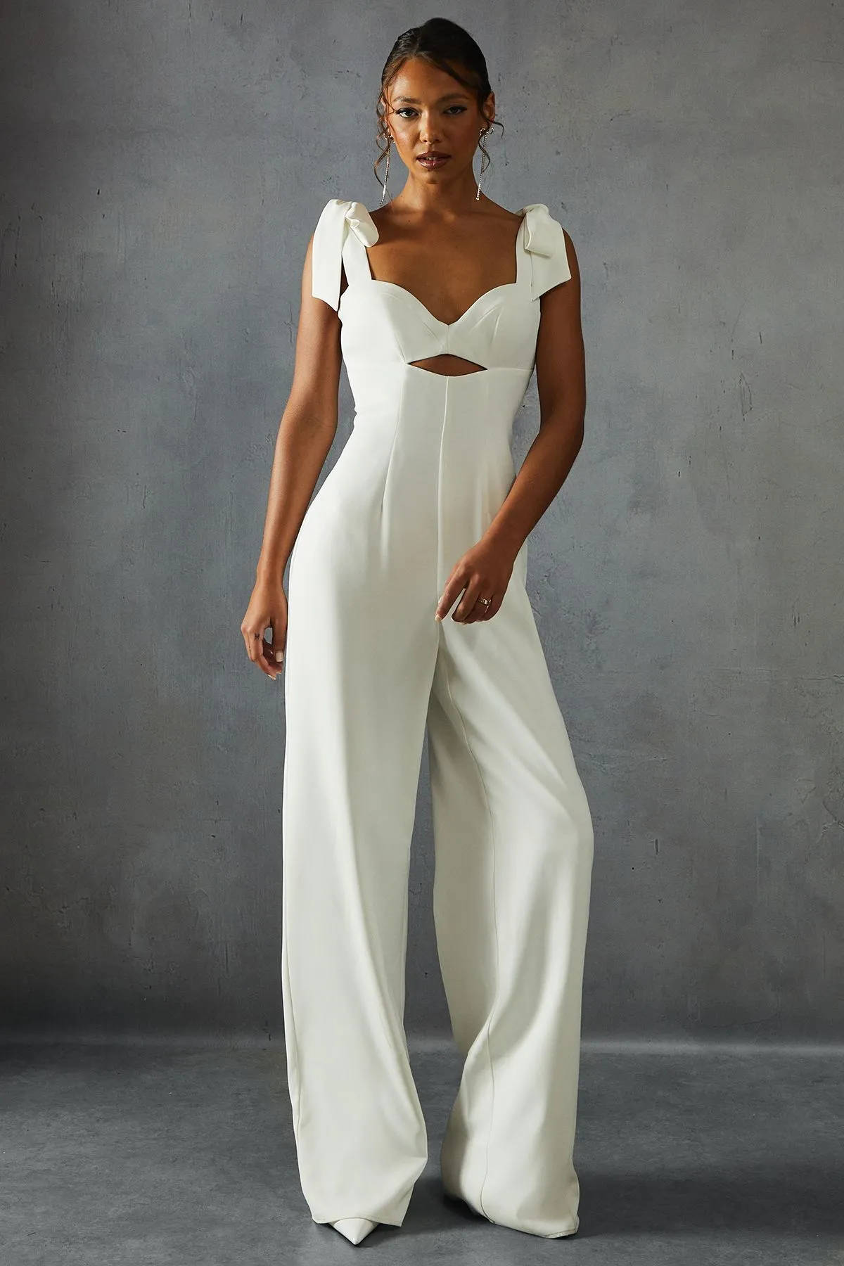 Bow Shoulder Wide Leg Jumpsuit