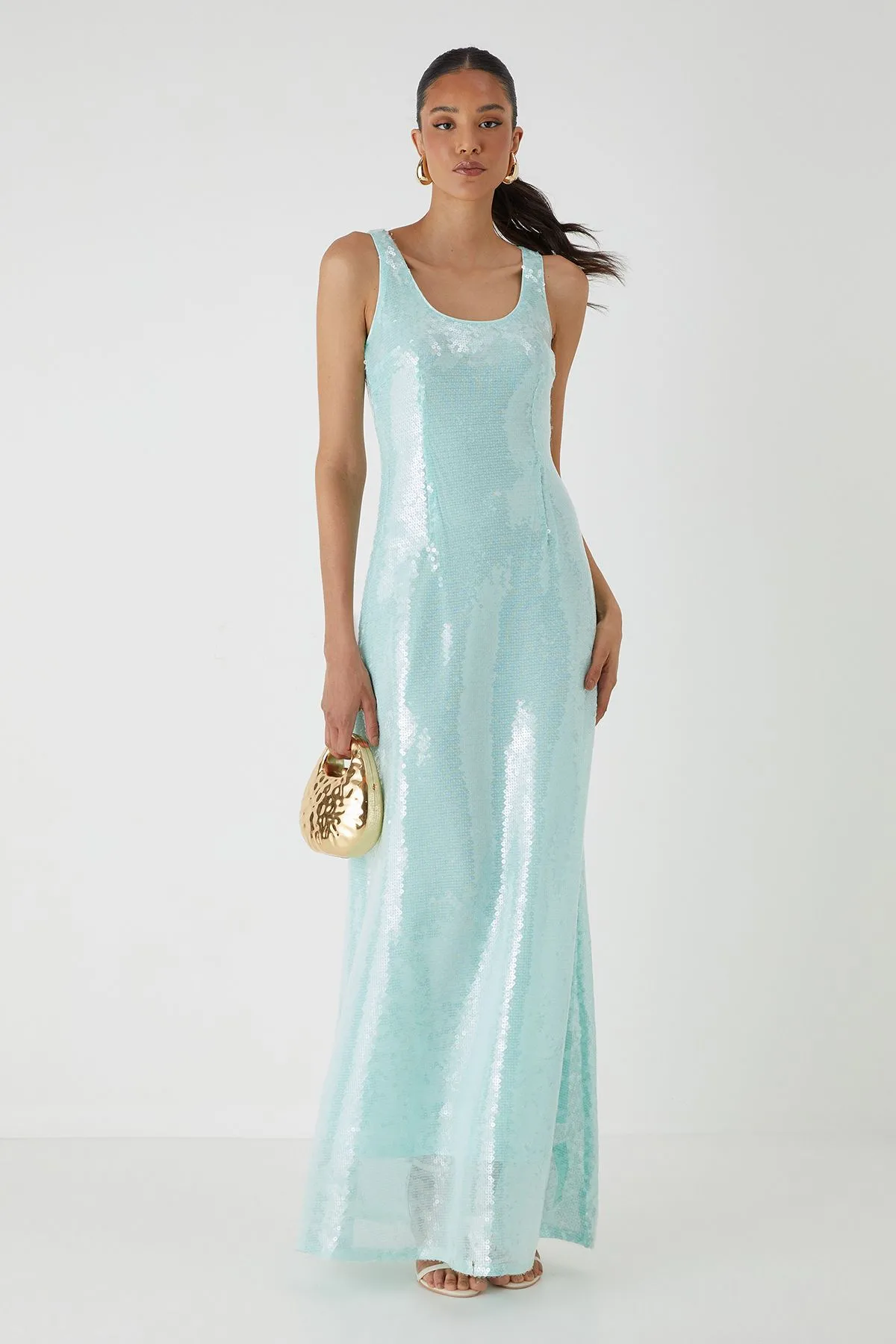 Scoop Neck Sequin Maxi Dress