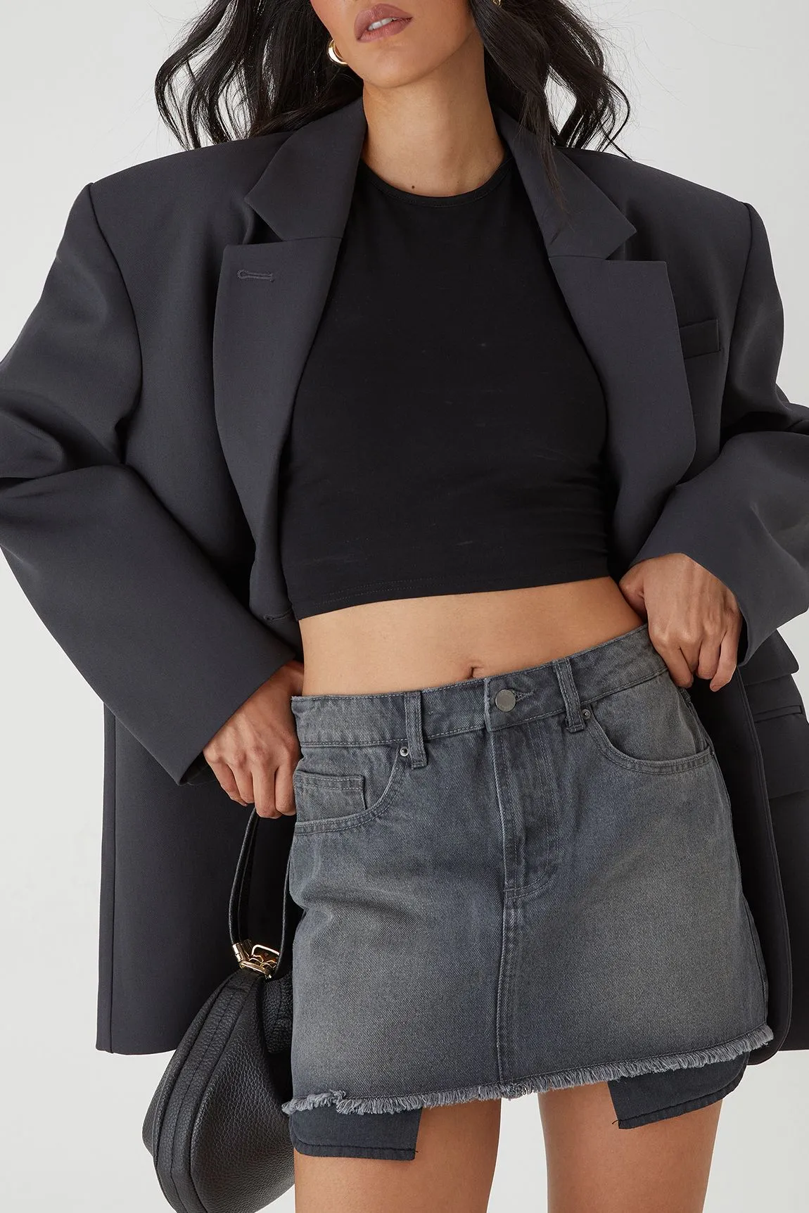 Denim Mini Skirt With Exposed Pocket Lining