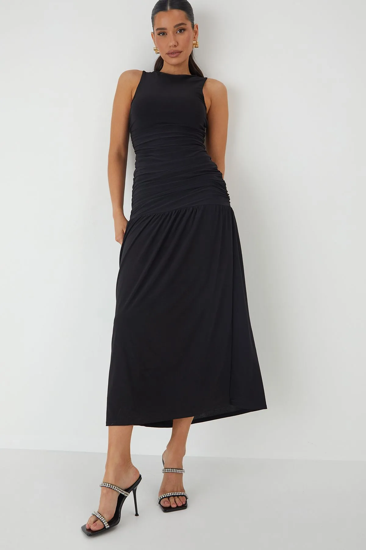 Diamante Double Strap High High Stiletto Heel Mules