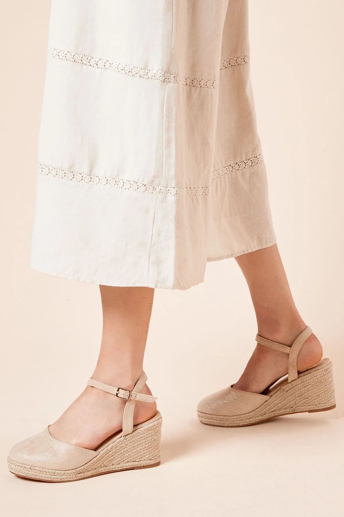 Wide Fit Rumor Faux Suede Closed Toe Espadrille Wedge Sandals