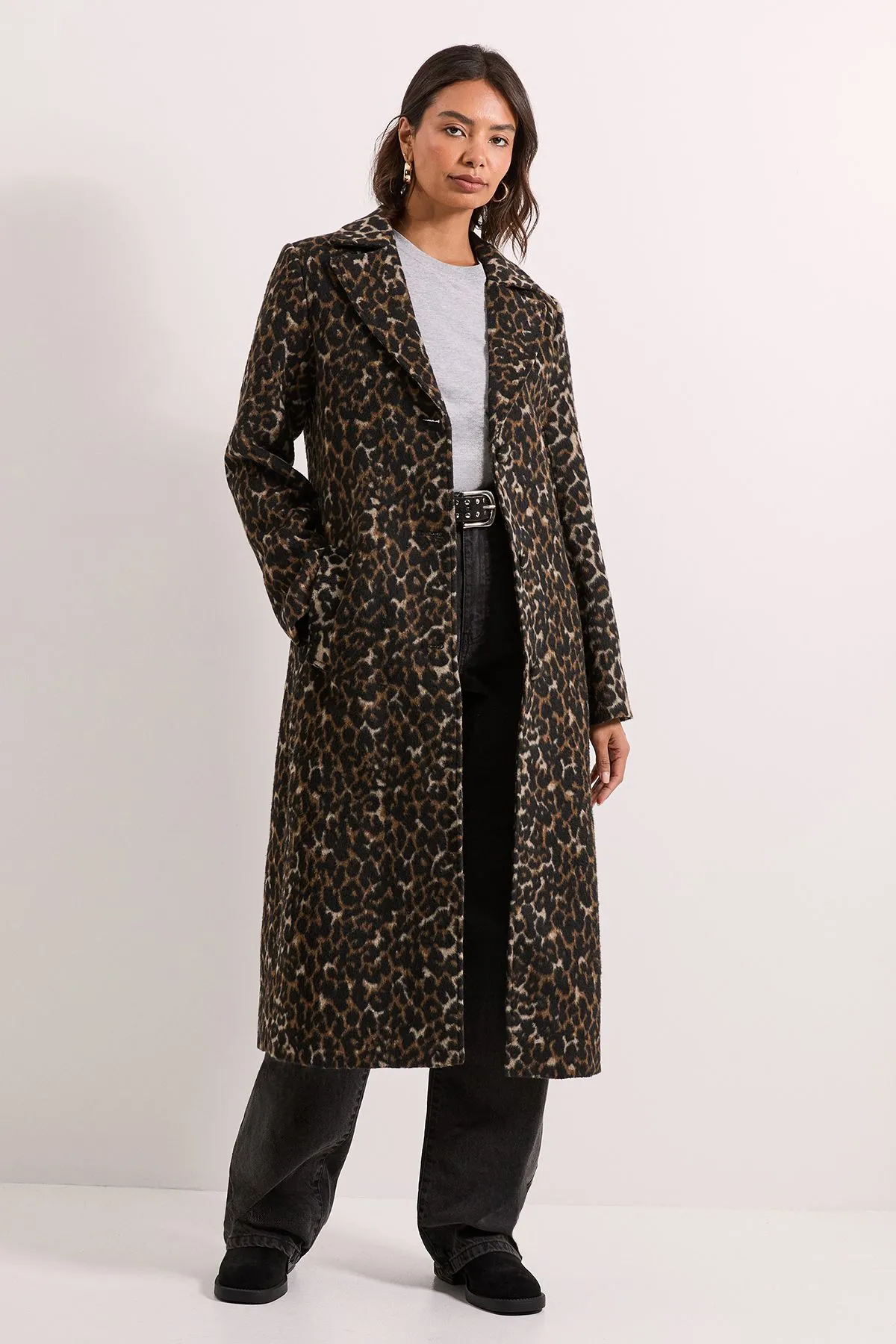 Leopard Animal Wool Midi Coat