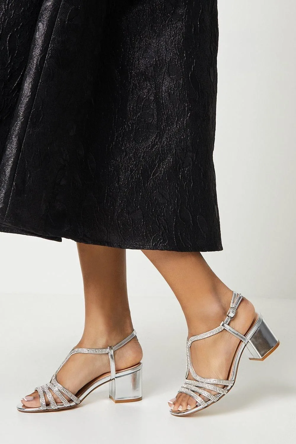 Good For The Sole: Ellie Diamante Medium Block Heel Sandals