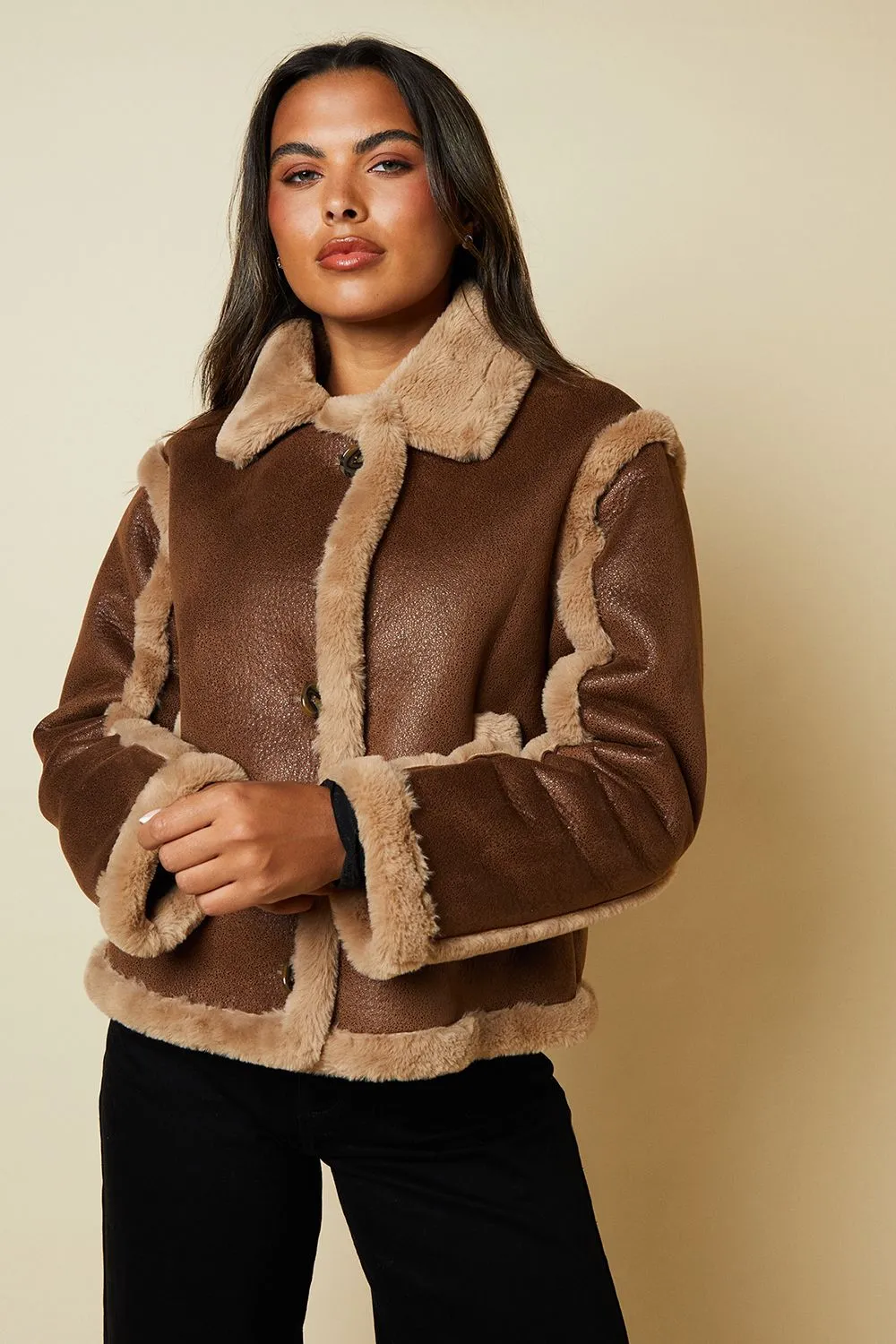 Brown Suede Cropped Aviator Jacket