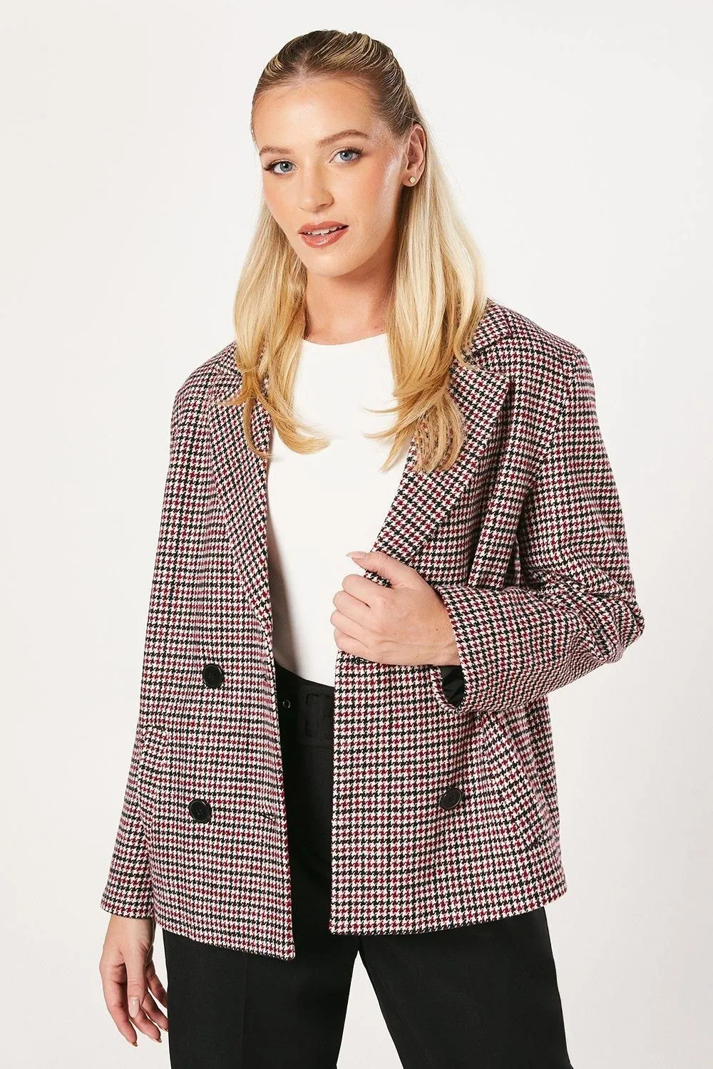 Check Double Breasted Blazer Coat