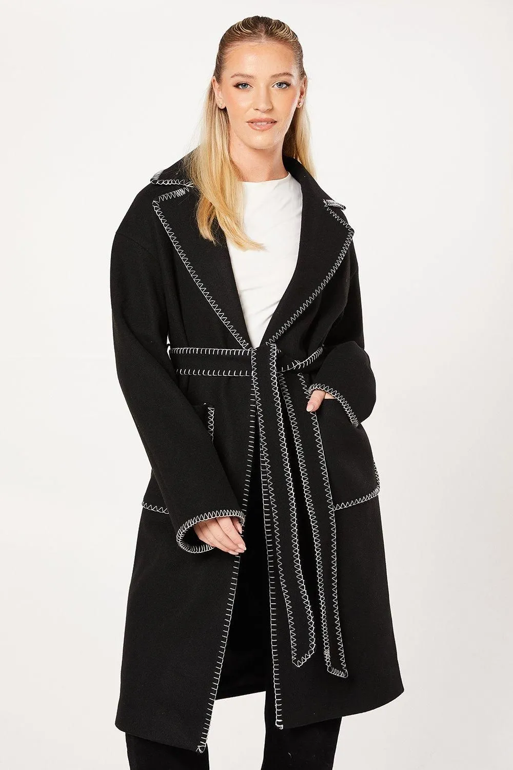 Whipstitch Wrap Midi Coat