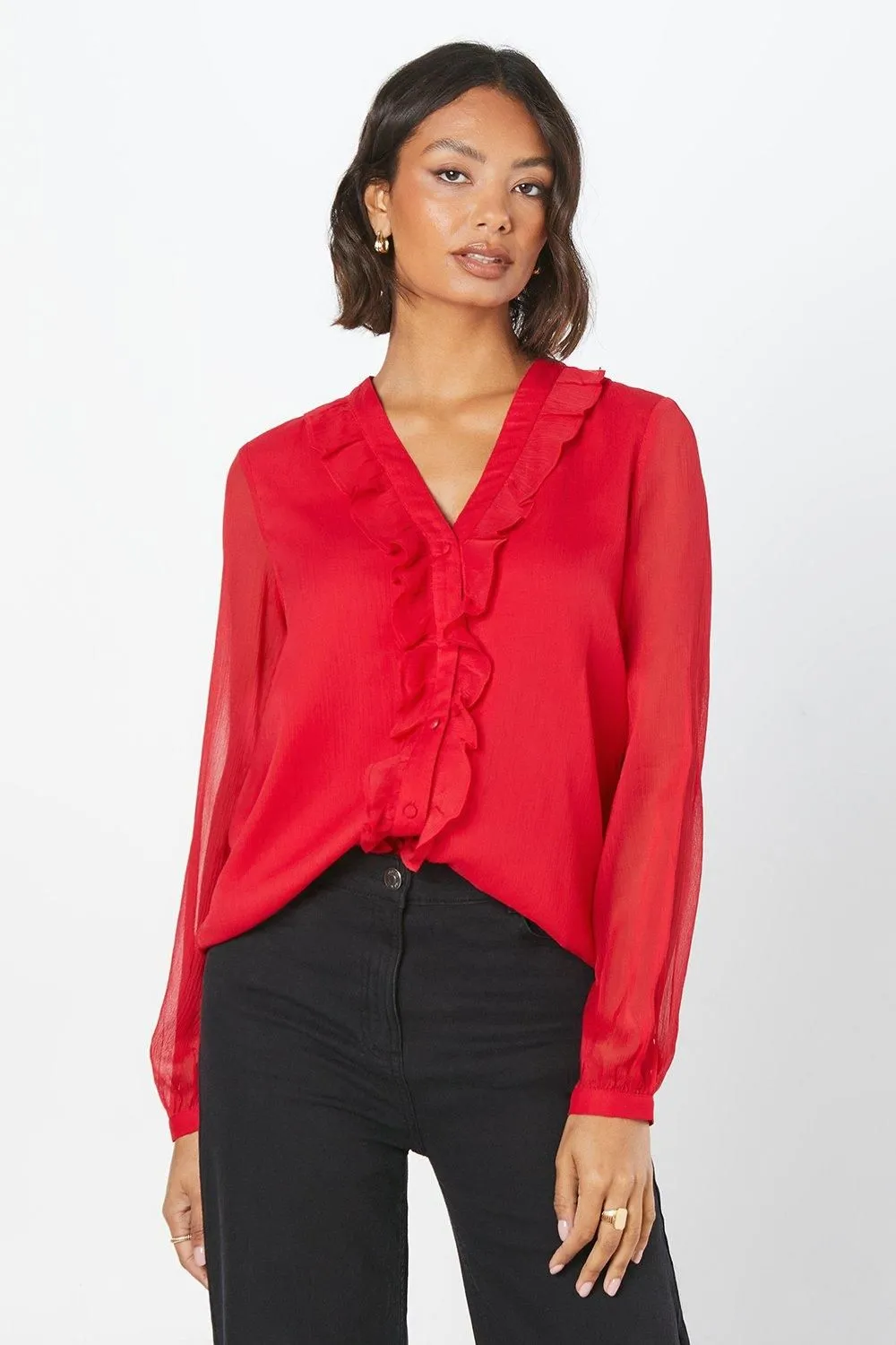 Chiffon Ruffle Long Sleeve Blouse
