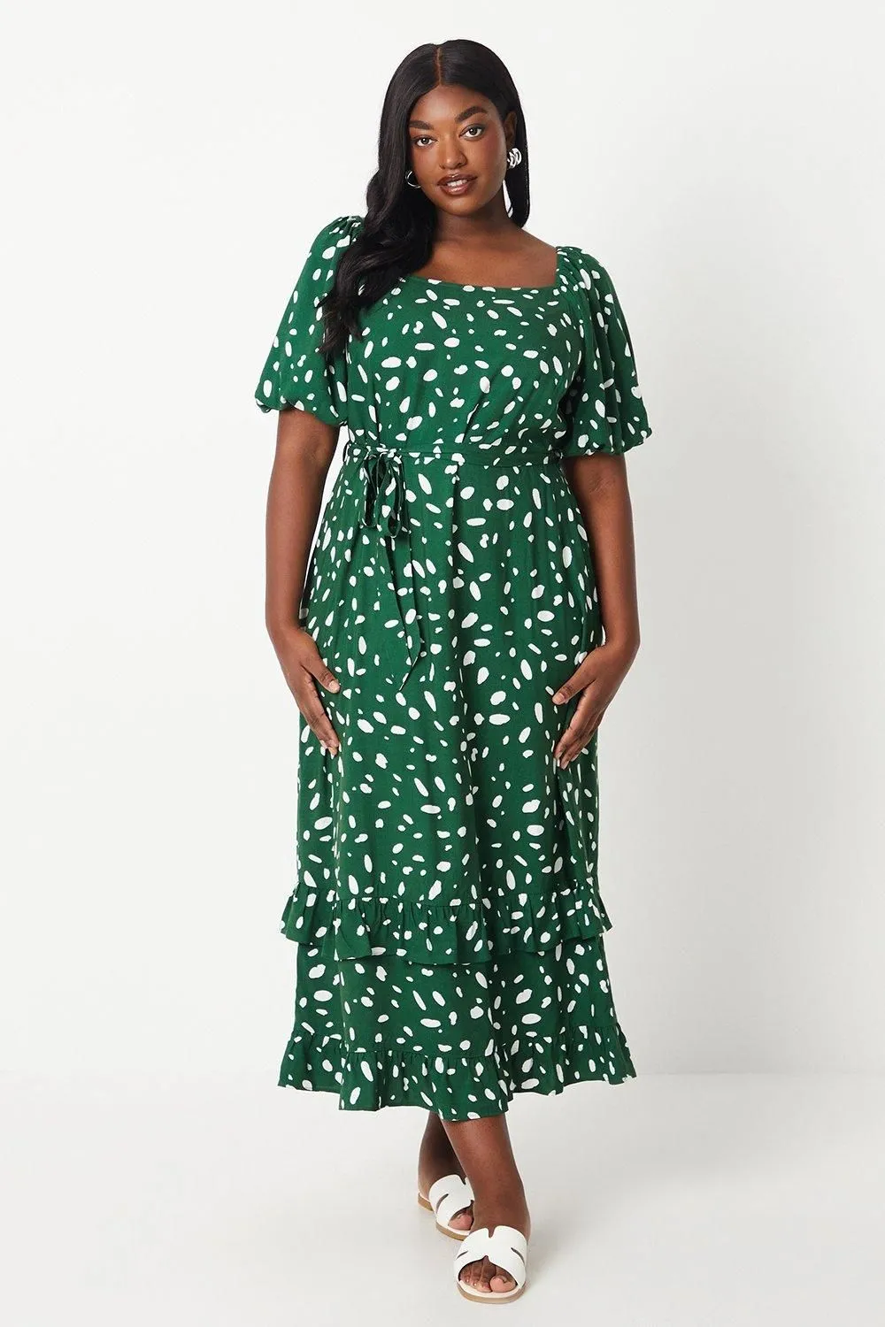 Curve Abstract Frill Hem Midi Dress