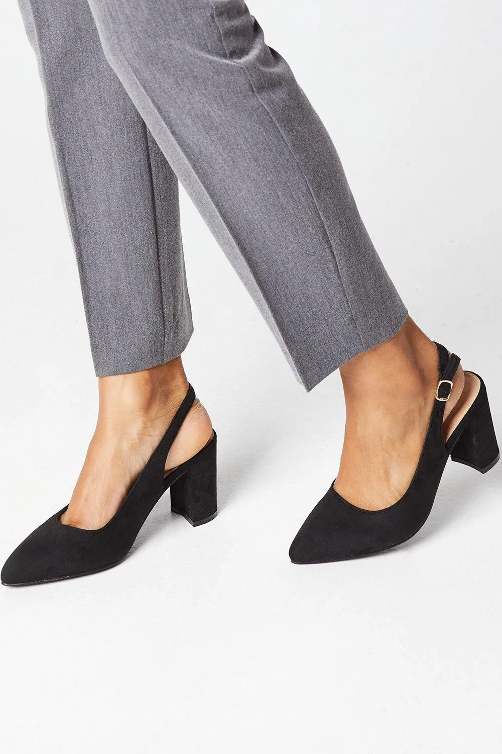 Wide Fit Edelle Slingback Pointed Block Heel Court Shoes